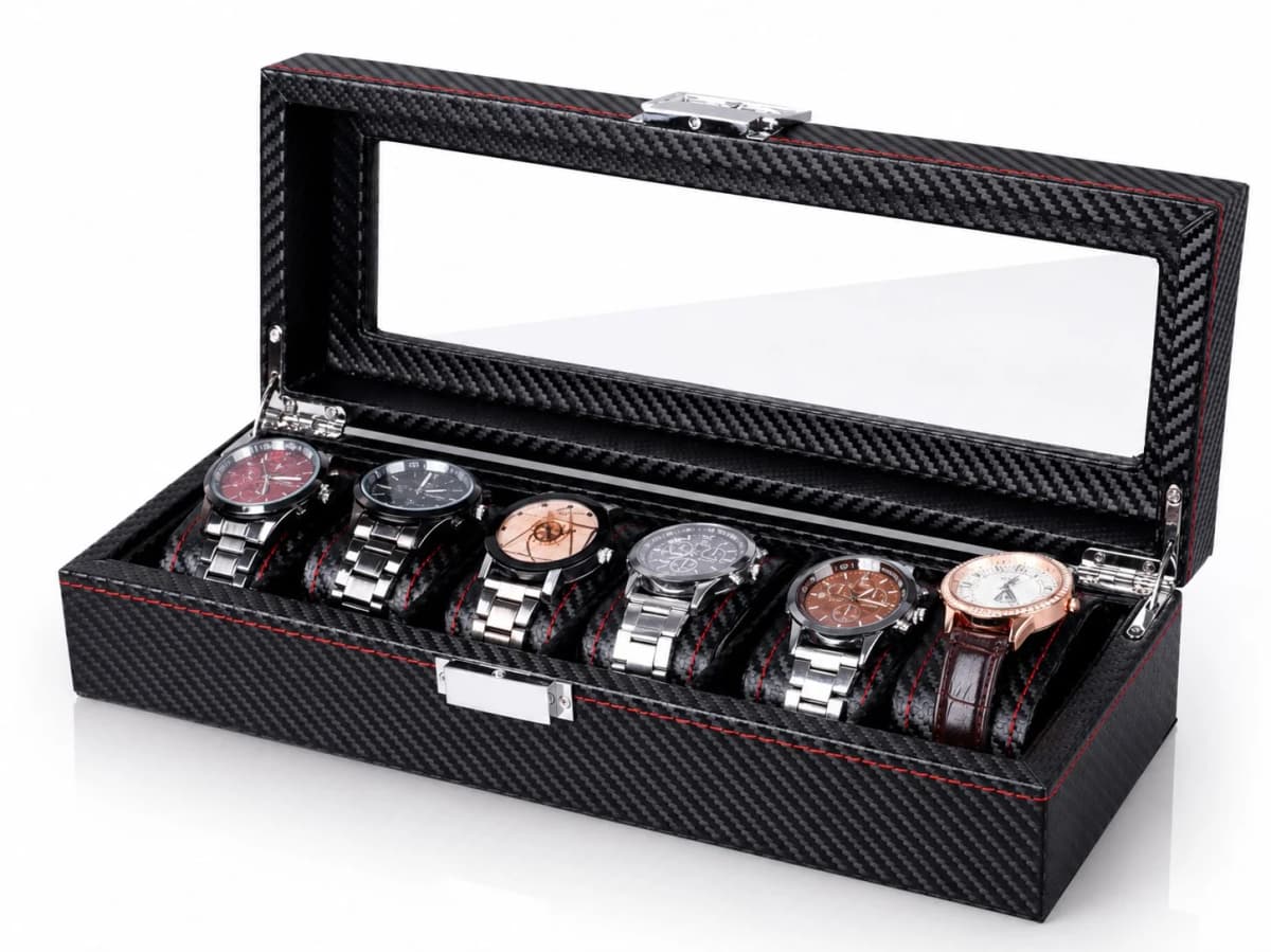 Boîte à montres Monza 6 compartiments effet carbone composite