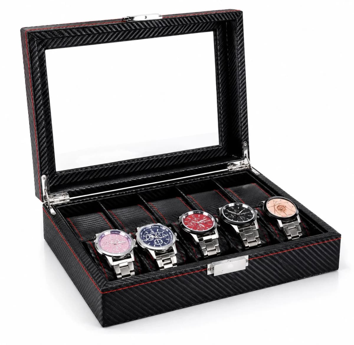Boîte de rangement 10 montres Monza effet carbone composite noir
