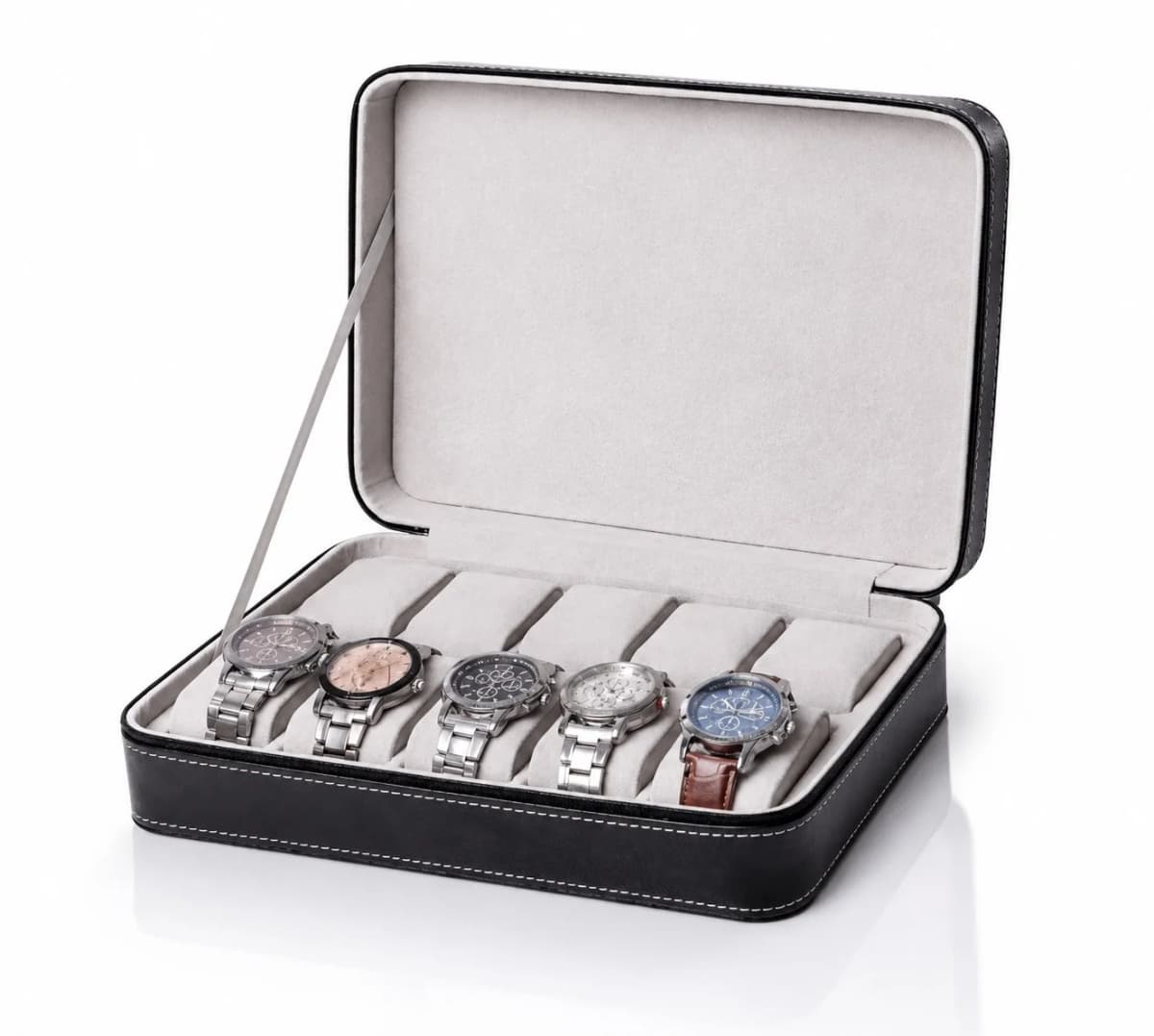 Housse Souple Voyager 10 Compartiments Noire Simili-Cuir pour Montres