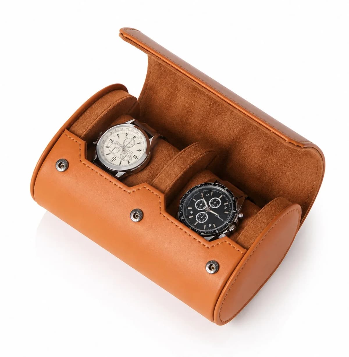 Étui Compact Voyage Verona Cuir Végétalien 2 Montres Marron Clair Vegan Leather