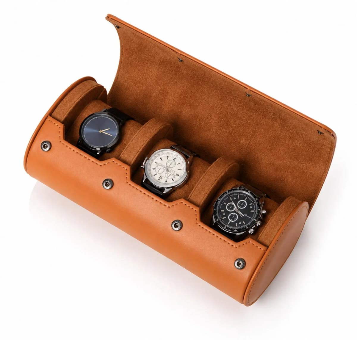 Étui Verona Cuir Végétalien 3 Montres Voyage Compact Marron Clair Vegan Leather