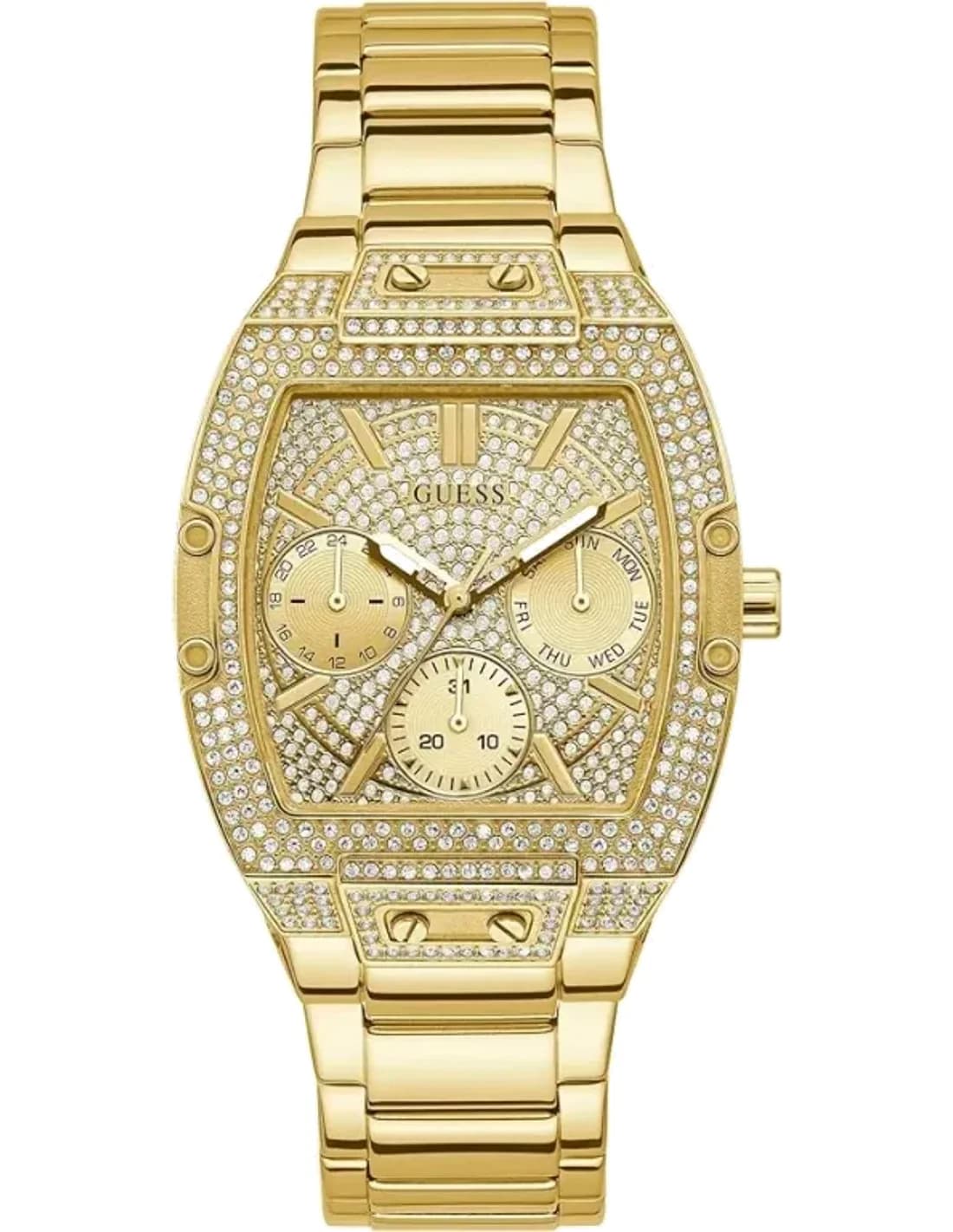 Montre-Bijou Guess Phoenix GW0104L2 pour Femme - Cadran Tonneau Doré PVD Acier Pavé Cristaux