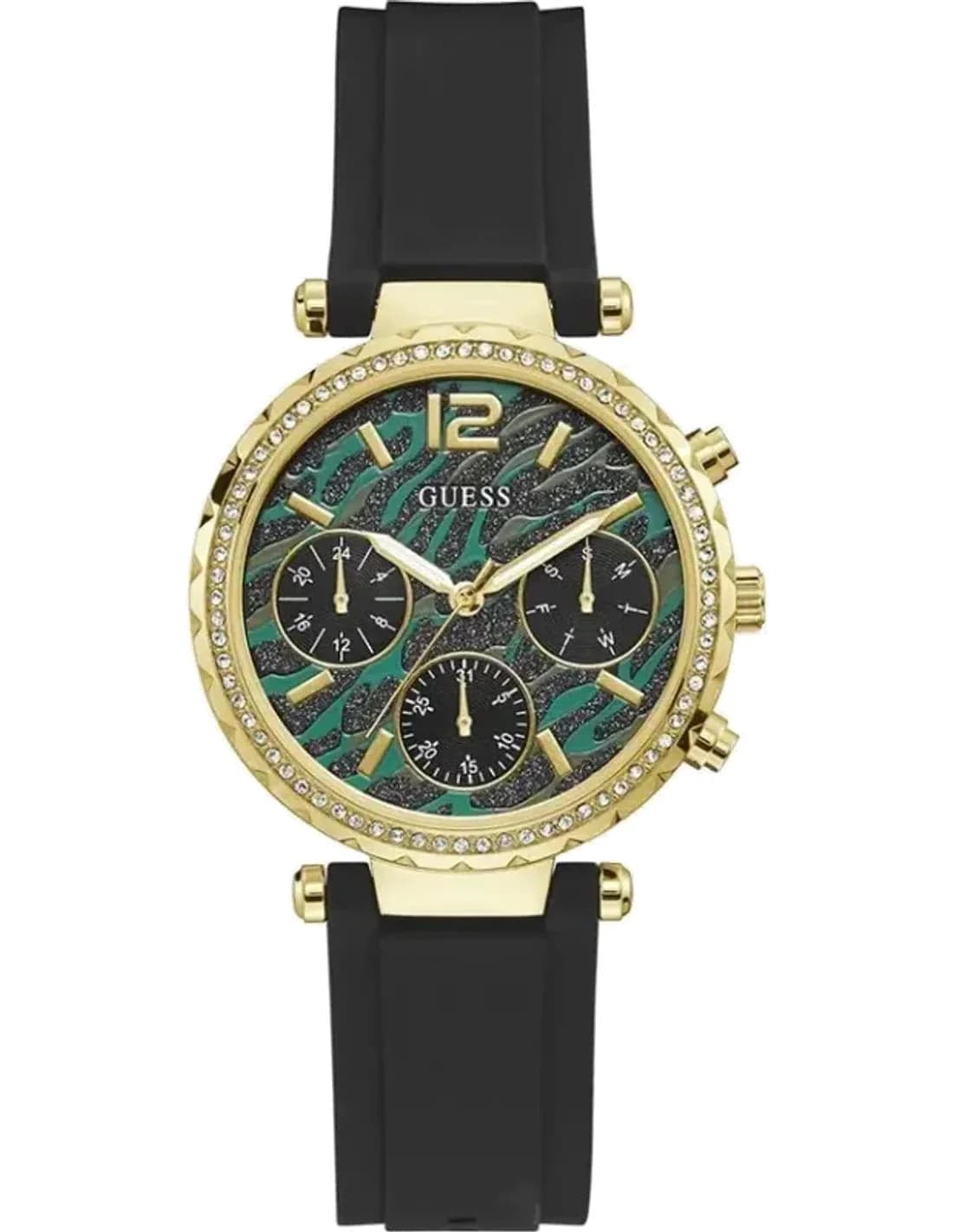 Montre Guess Femme GW0113L1 - Cadran Vert Imprimé, Bracelet Silicone Noir