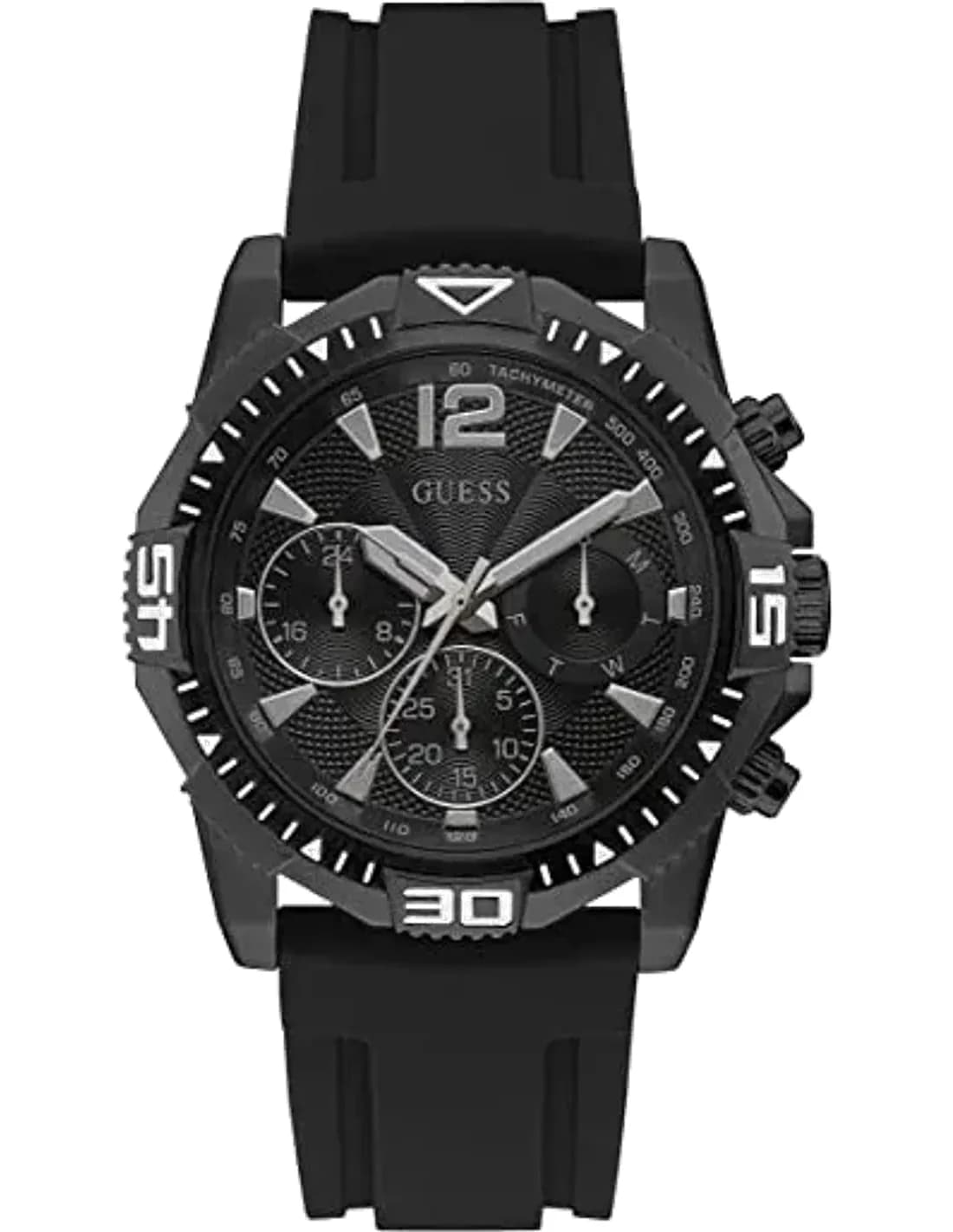 Montre Homme Guess GW0211G3 - Cadran noir multifonction, bracelet silicone noir