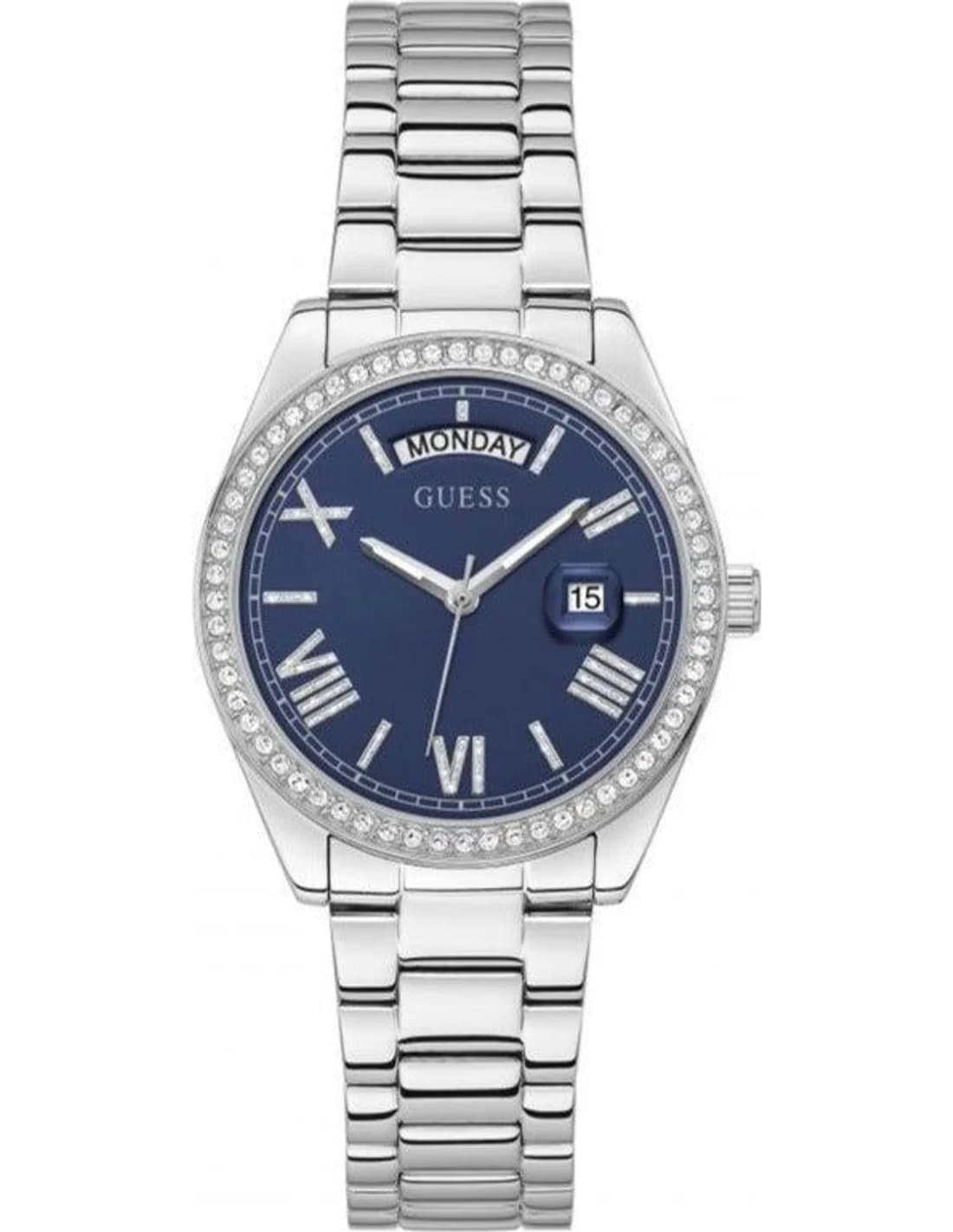 Garde-temps Guess GW0307L1 pour femme, cadran bleu, bracelet acier bicolore, style chic
