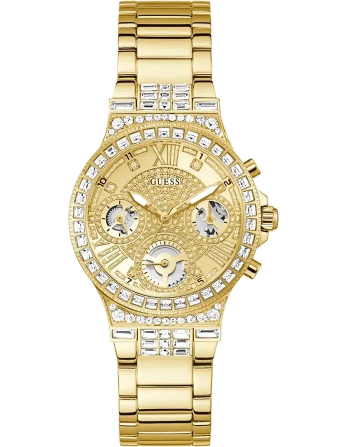 Montre Femme Guess Moonlight GW0320L2 - Boîtier doré orné de cristaux, bracelet acier doré