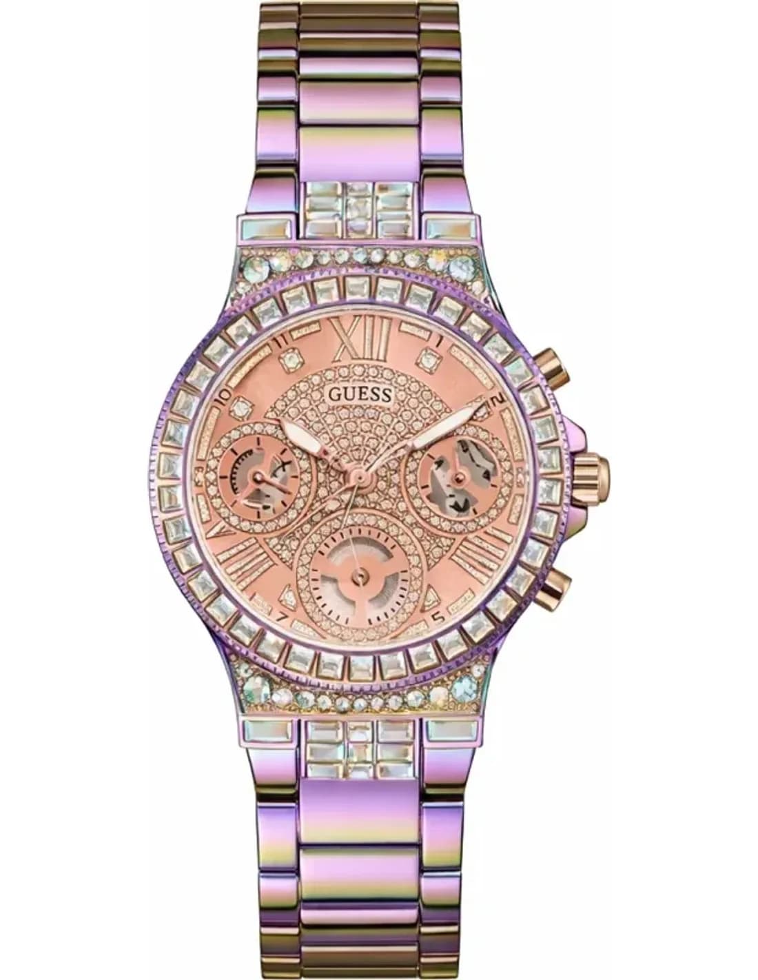 Montre Guess Moonlight GW0320L4 pour Femme - Cadran et bracelet acier multicolore arc-en-ciel avec strass