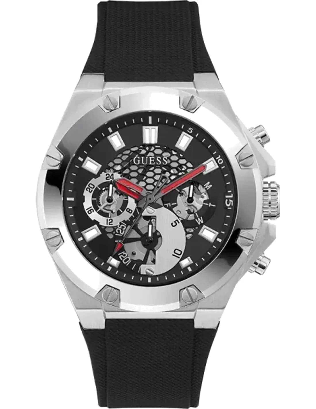 Montre Homme Guess Third Gear GW0334G1 - Cadran Multifonction Noir, Bracelet Silicone