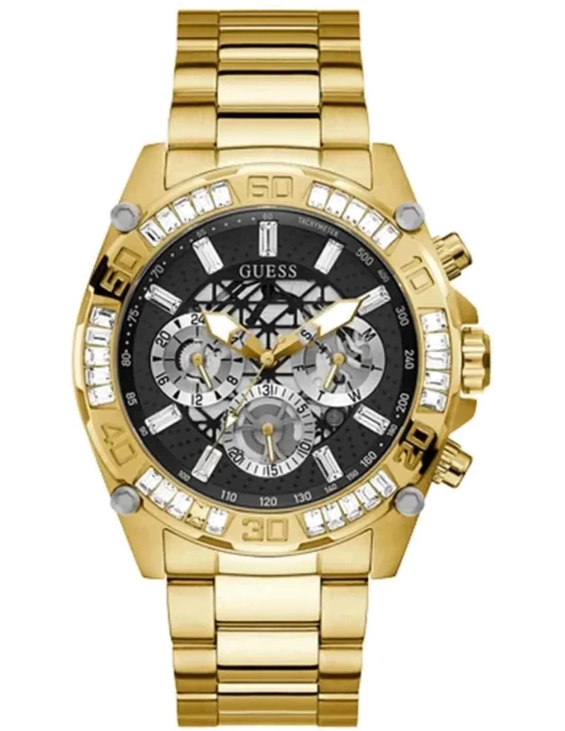 Montre Homme Guess GW0390G2 - Boîtier et Bracelet Acier Doré, Cadran Noir
