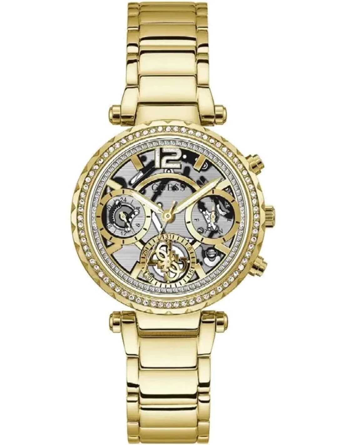 Montre Femme Guess Solstice GW0403L2 en Acier Doré avec Cadran Squelette