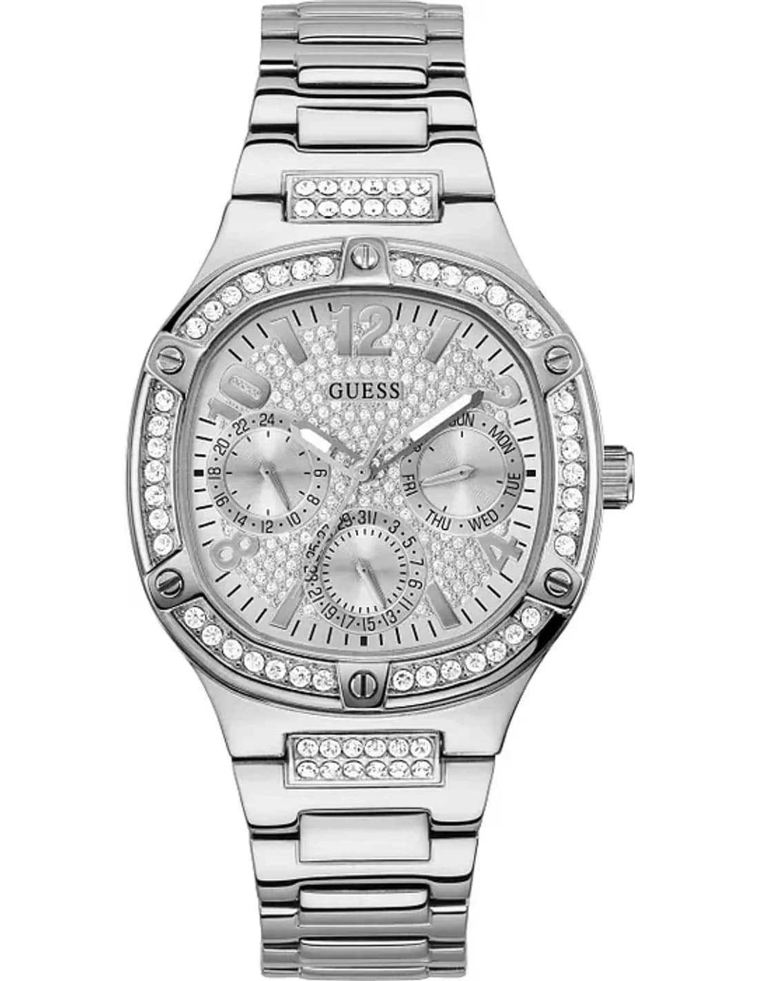 Montre Guess Duchess GW0558L1 pour Femme, Boîtier Argent et Strass, Bracelet Acier