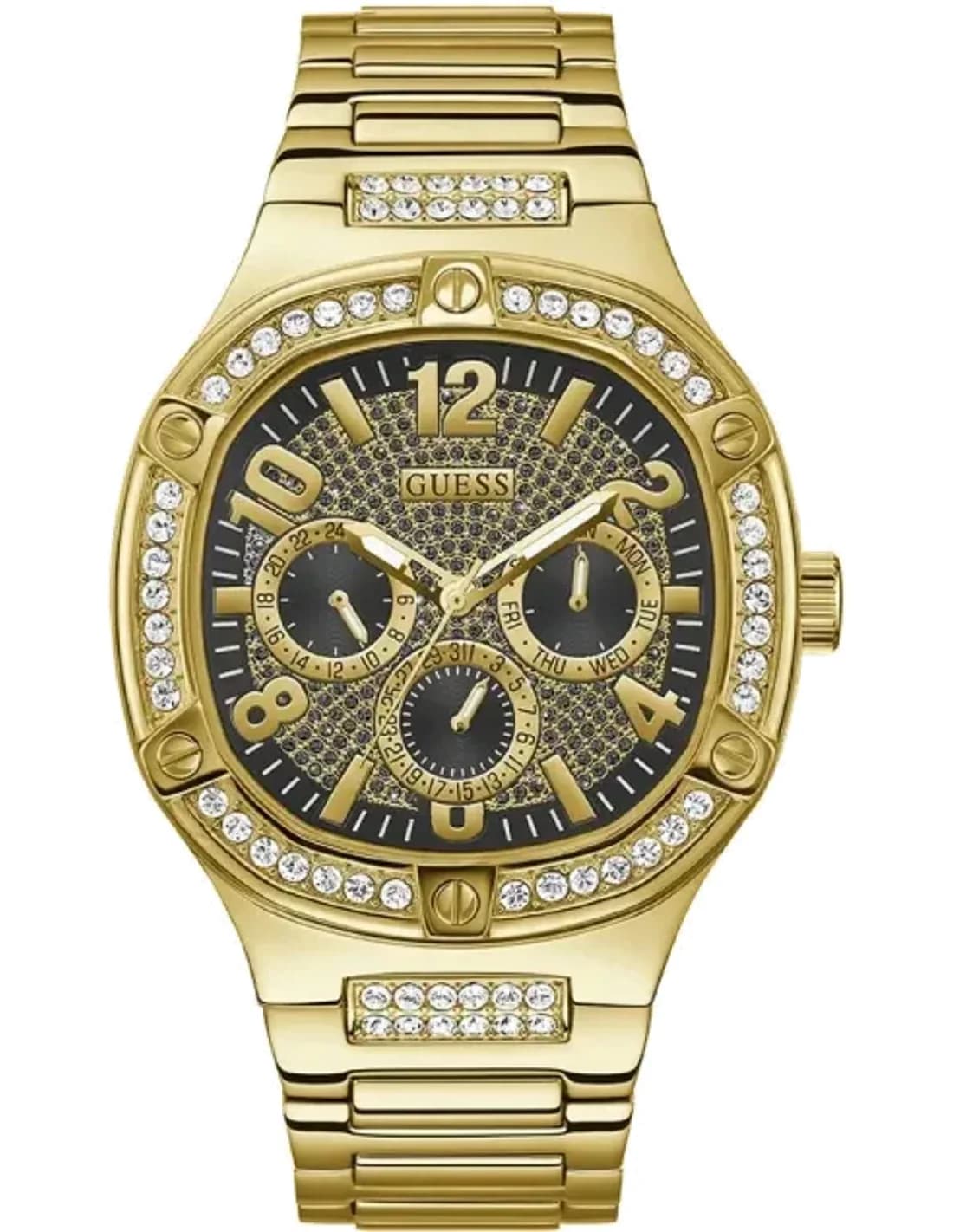 Montre Homme Guess Duke GW0576G2 en Acier Doré, Cadran Noir Multifonction