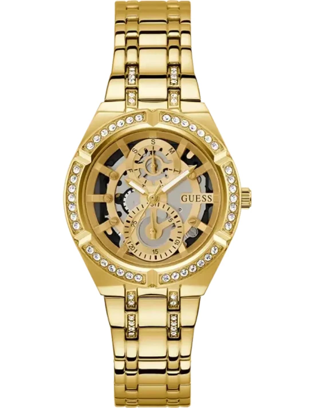 Montre Femme Guess Allara GW0604L2 - Cadran squelette doré multifonctions - Bracelet acier