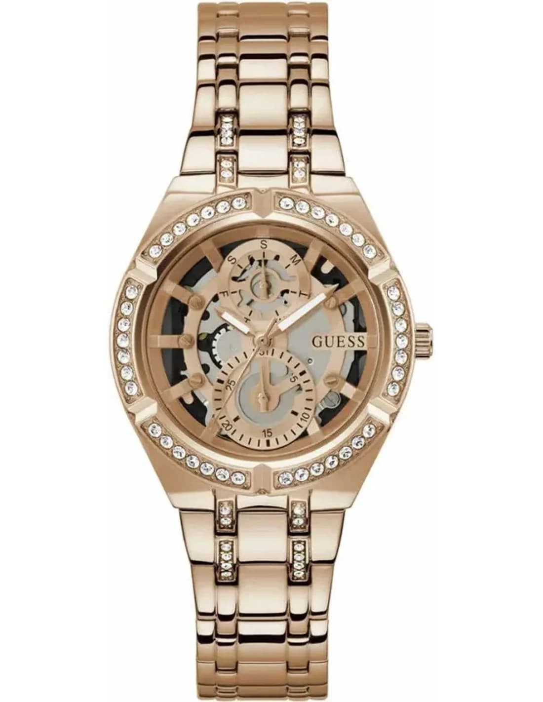 Montre Femme Guess Allara GW0604L3 - Cadran squelette or rose, bracelet acier, multifonctions