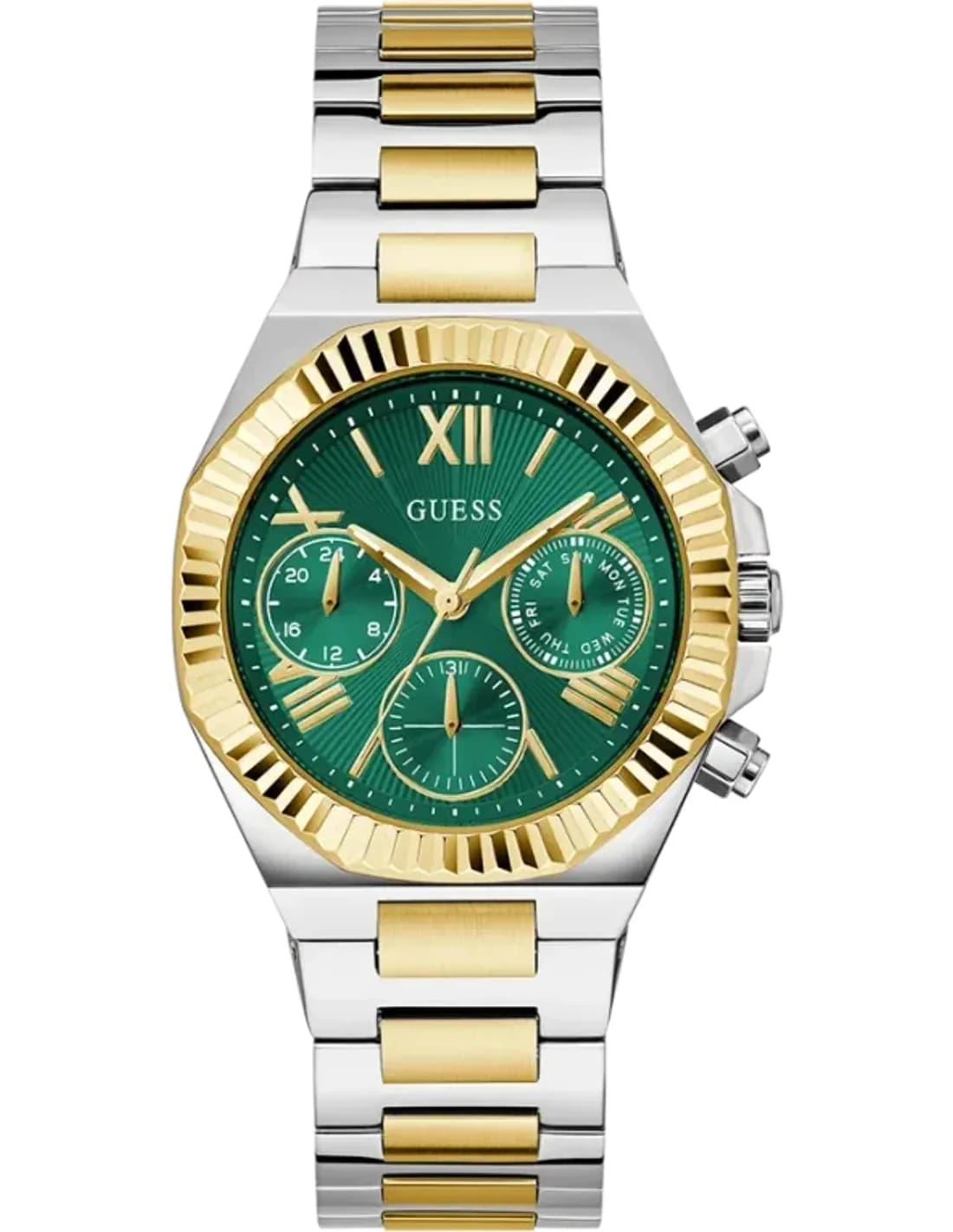 Montre Femme Guess GW0769L4 - Cadran Vert Multifonctions, Bracelet Acier Bicolore