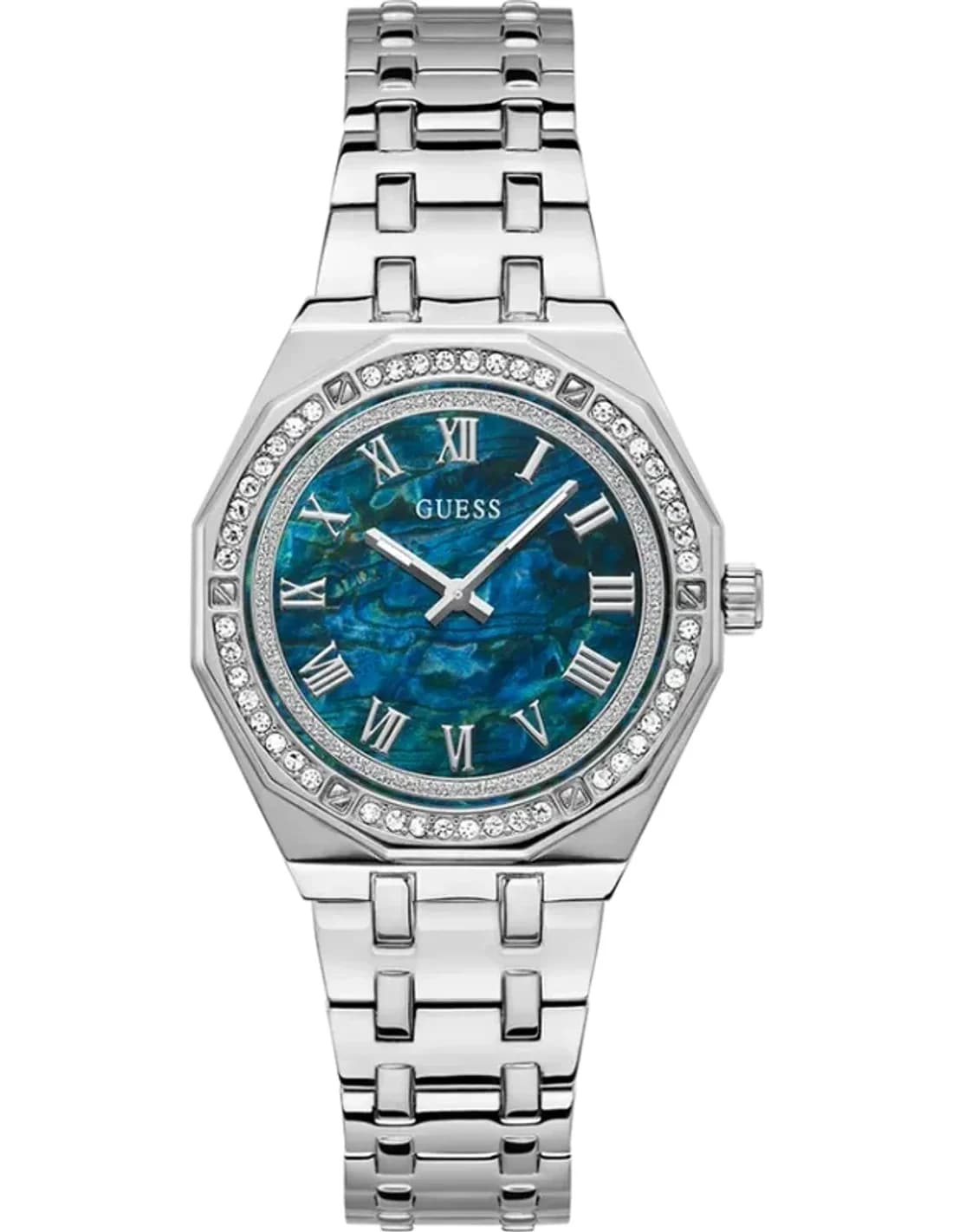 Montre Guess Desire GW0770L1 pour Femme, Cadran Bleu Nacré, Bracelet Acier Argenté