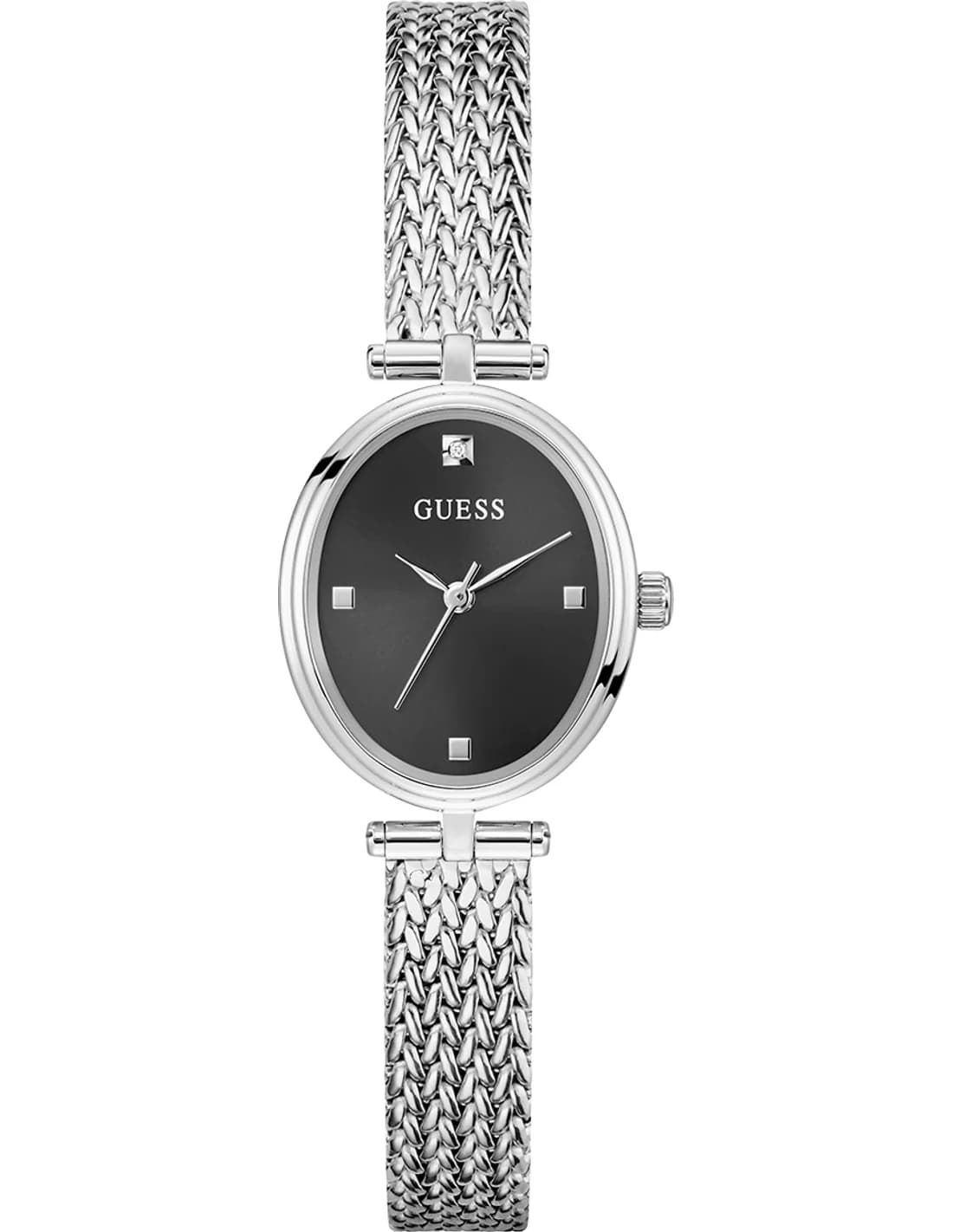 Garde-temps Guess GW0935L1 pour femme, cadran noir sobre, bracelet milanaise