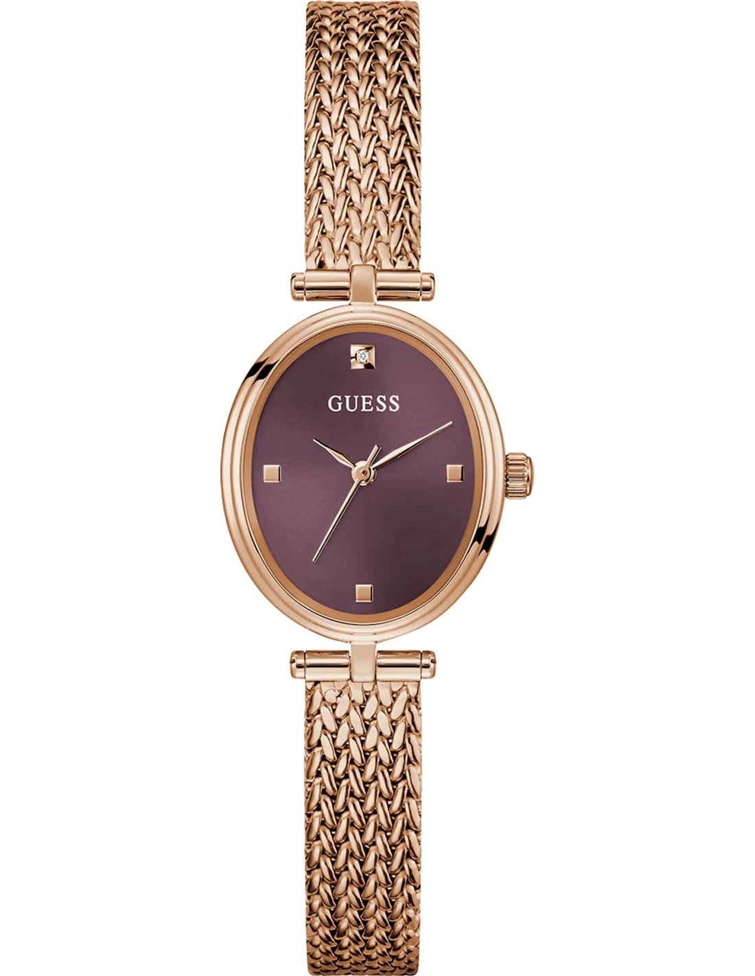 Garde-temps Guess GW0935L3 pour femme, cadran bordeaux, bracelet maille milanaise acier