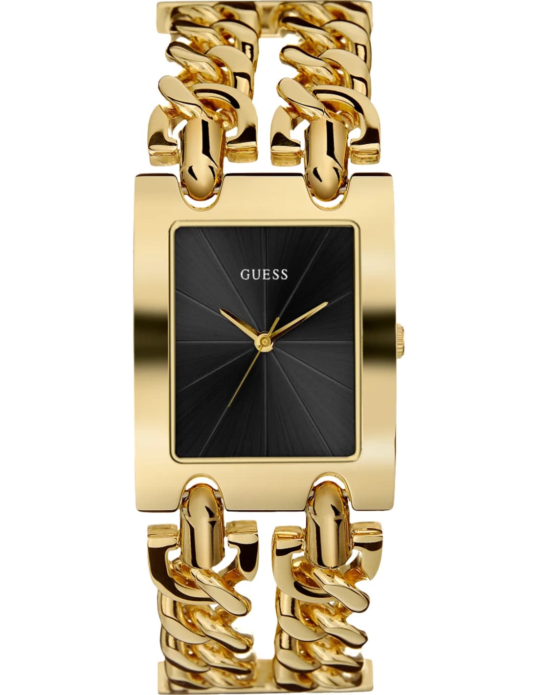 Montre Guess U1117L5 Heavy Metal - Cadran noir, bracelet chaîne or - Pour femme