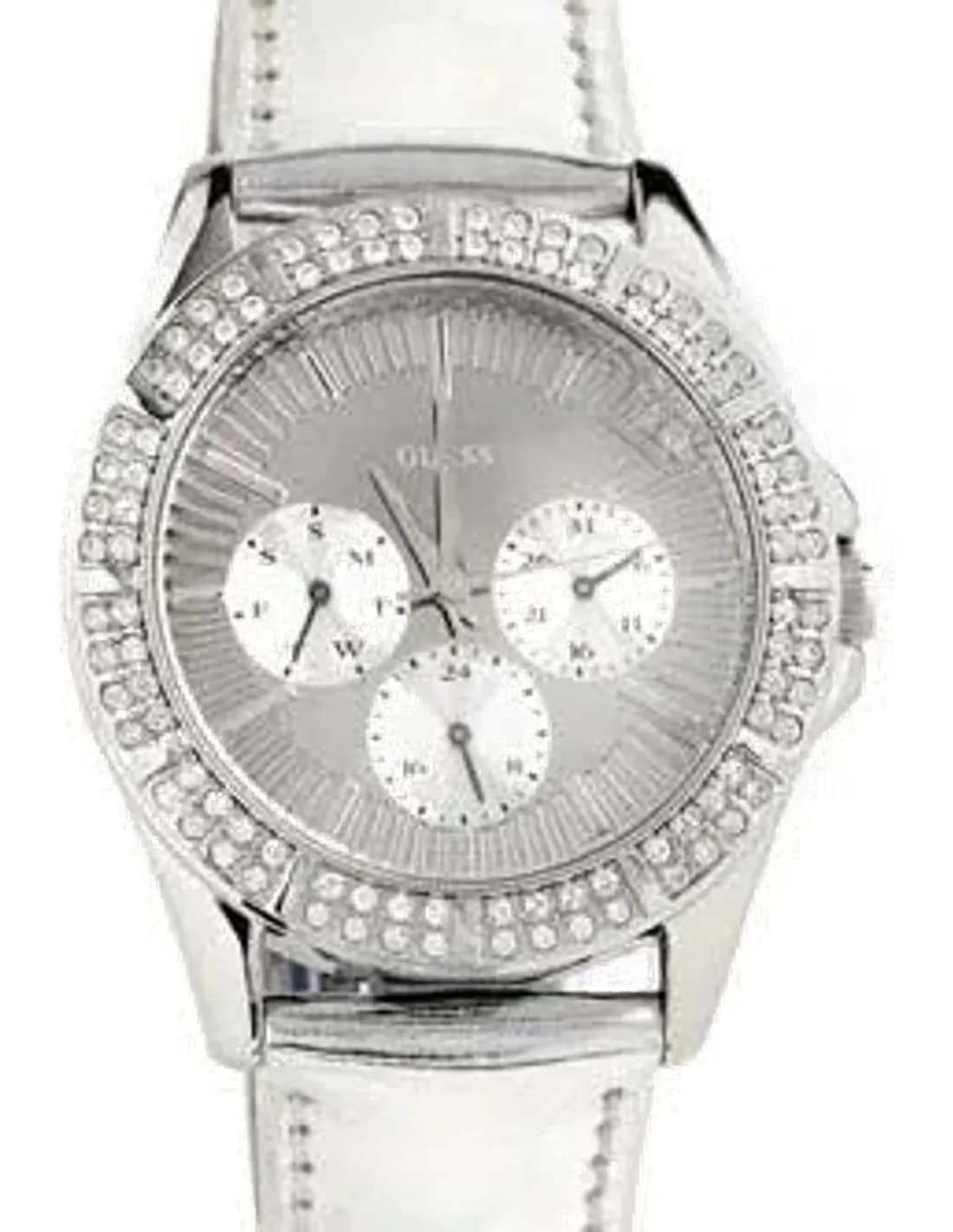 Montre Femme Guess U11517L1 Cadran Argent Bracelet Cuir Blanc