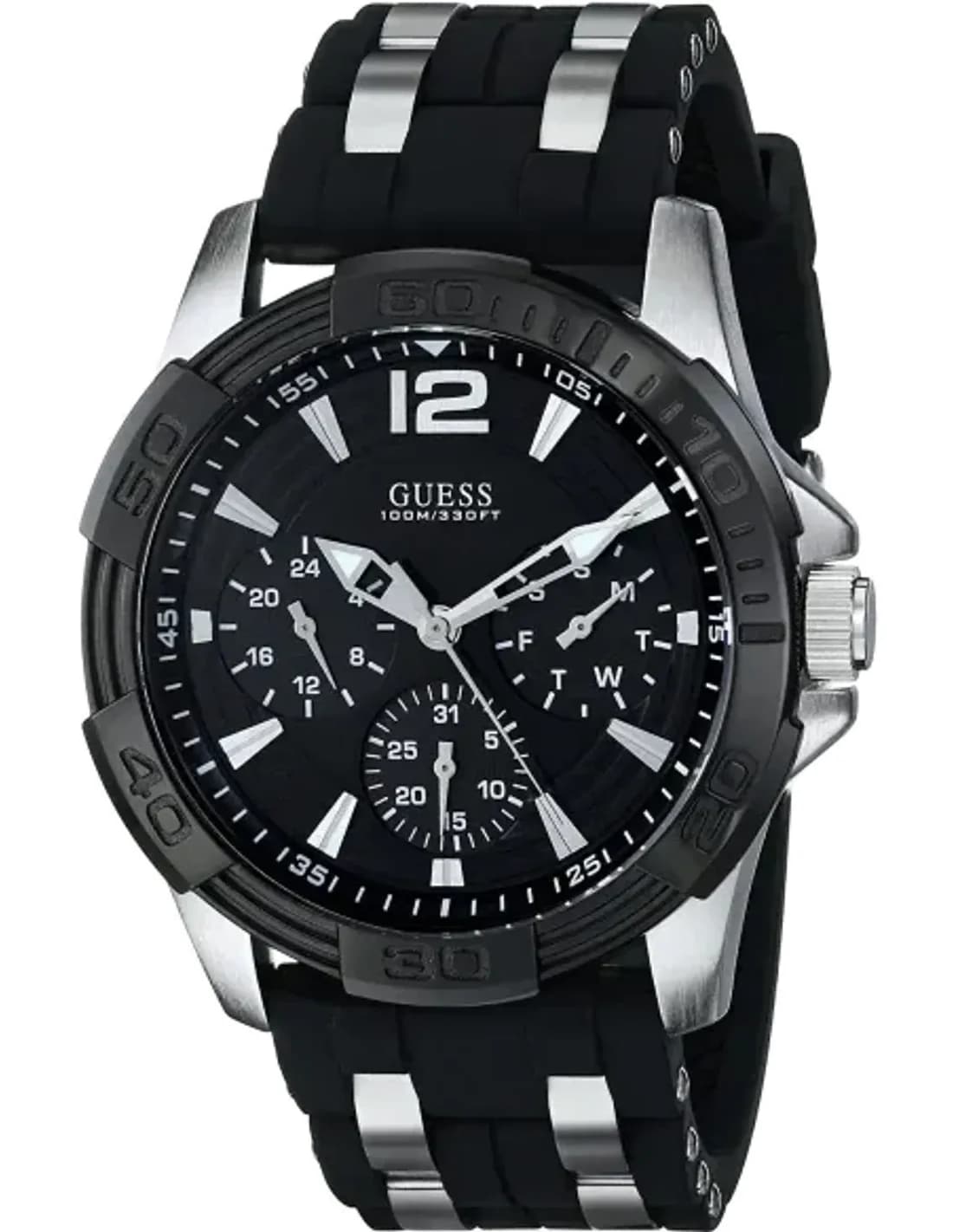 Montre Homme Guess Oasis W0366G1, Cadran Noir, Bracelet Silicone et Silicone