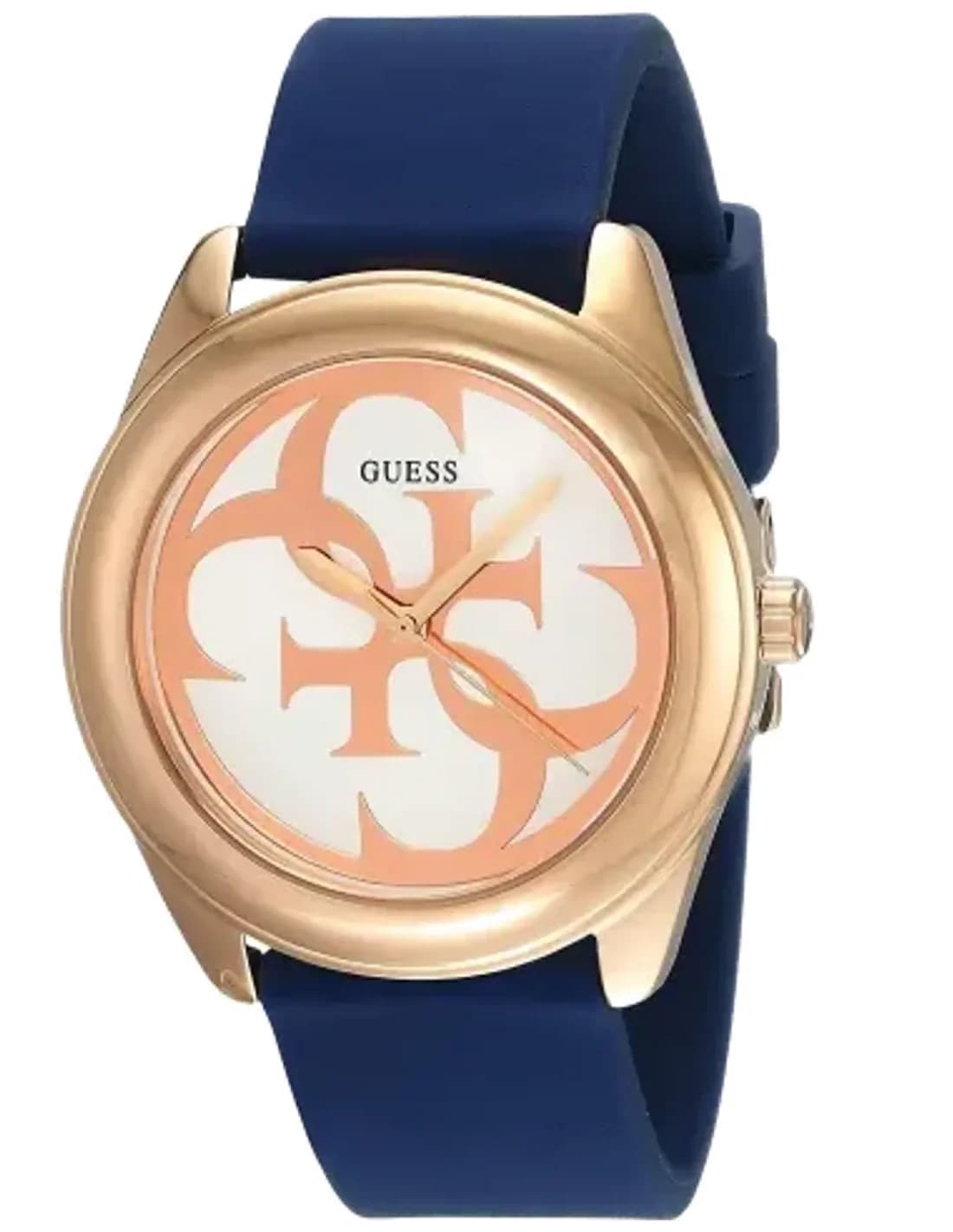 Montre Femme Guess W0911L6 - Cadran Blanc, Boîtier Or Rose & Bracelet Silicone Bleu