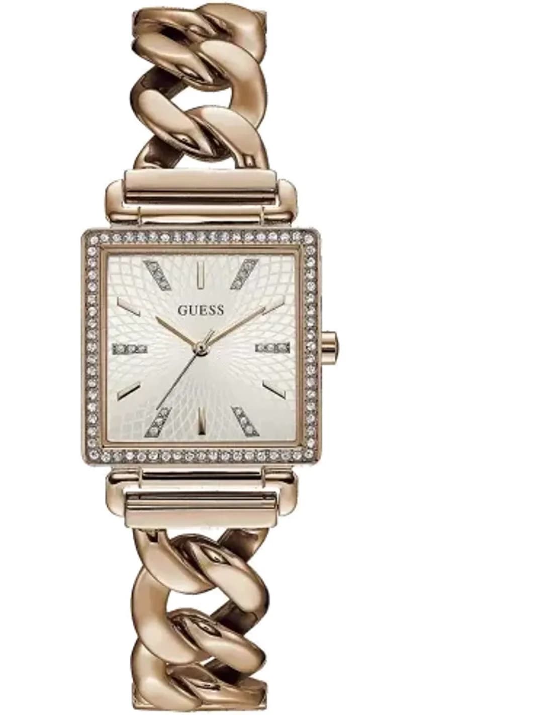Montre Guess Vanity Diamonds W1030L4 - Cadran Carré Argent Cristaux - Bracelet Or Rose Acier