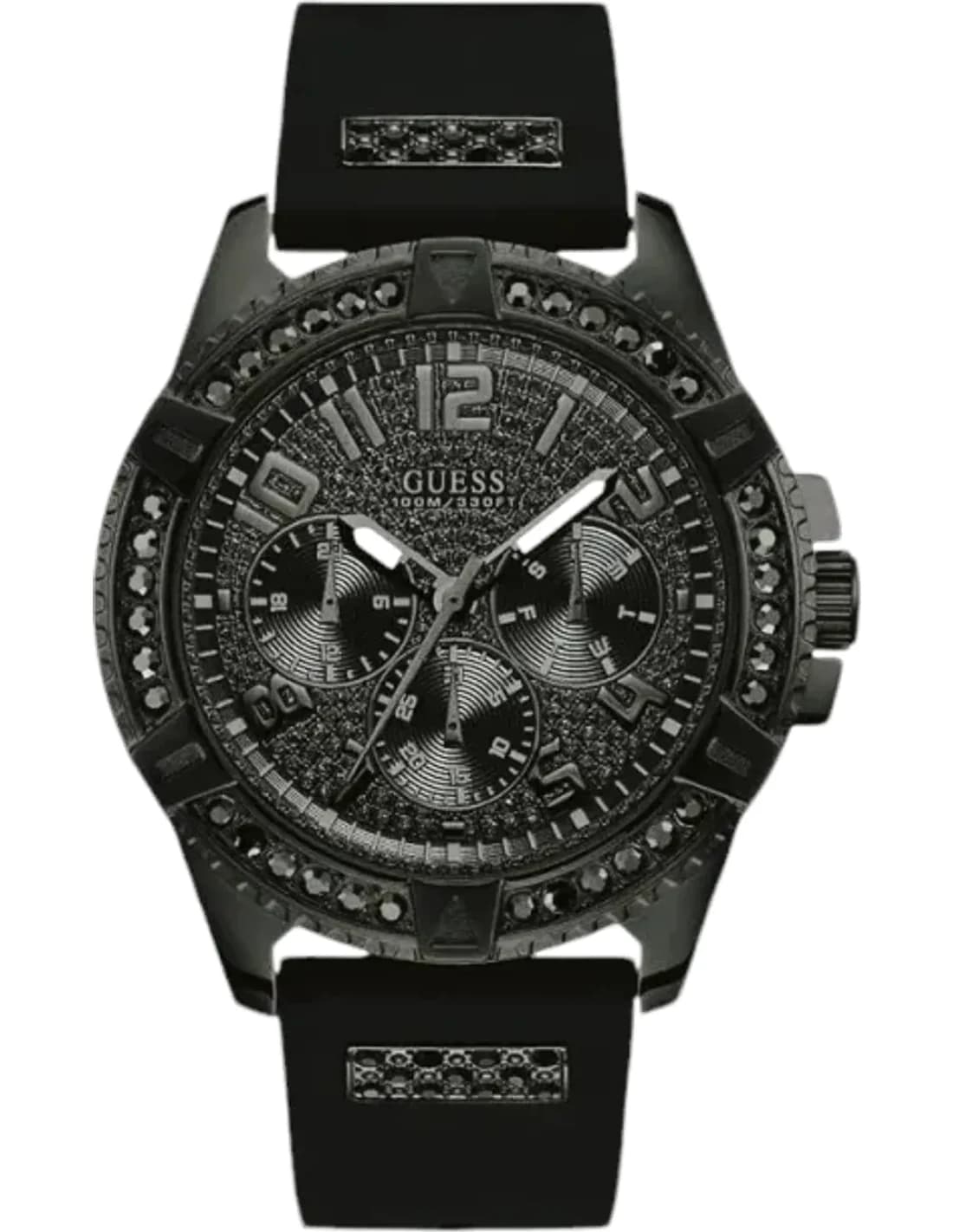 Montre Homme Guess Frontier W1132G3 - Boîtier et Cadran Noir, Bracelet Silicone