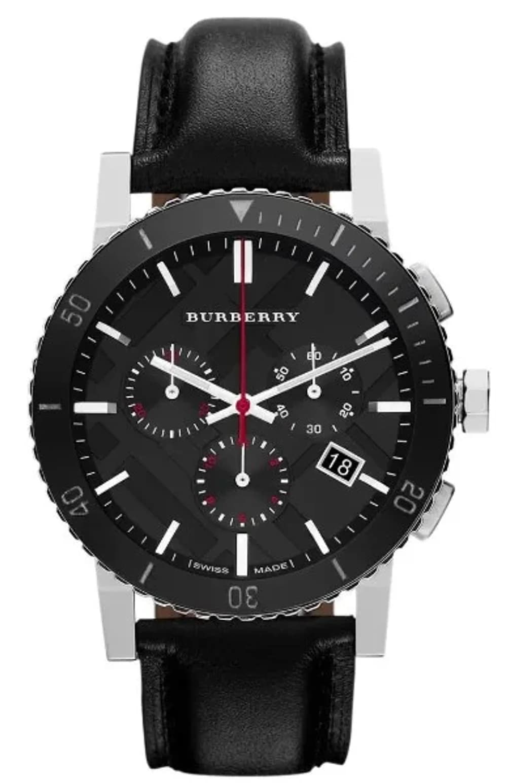 Montre Burberry BU9382 Chronographe Homme Cadran Noir Bracelet Cuir