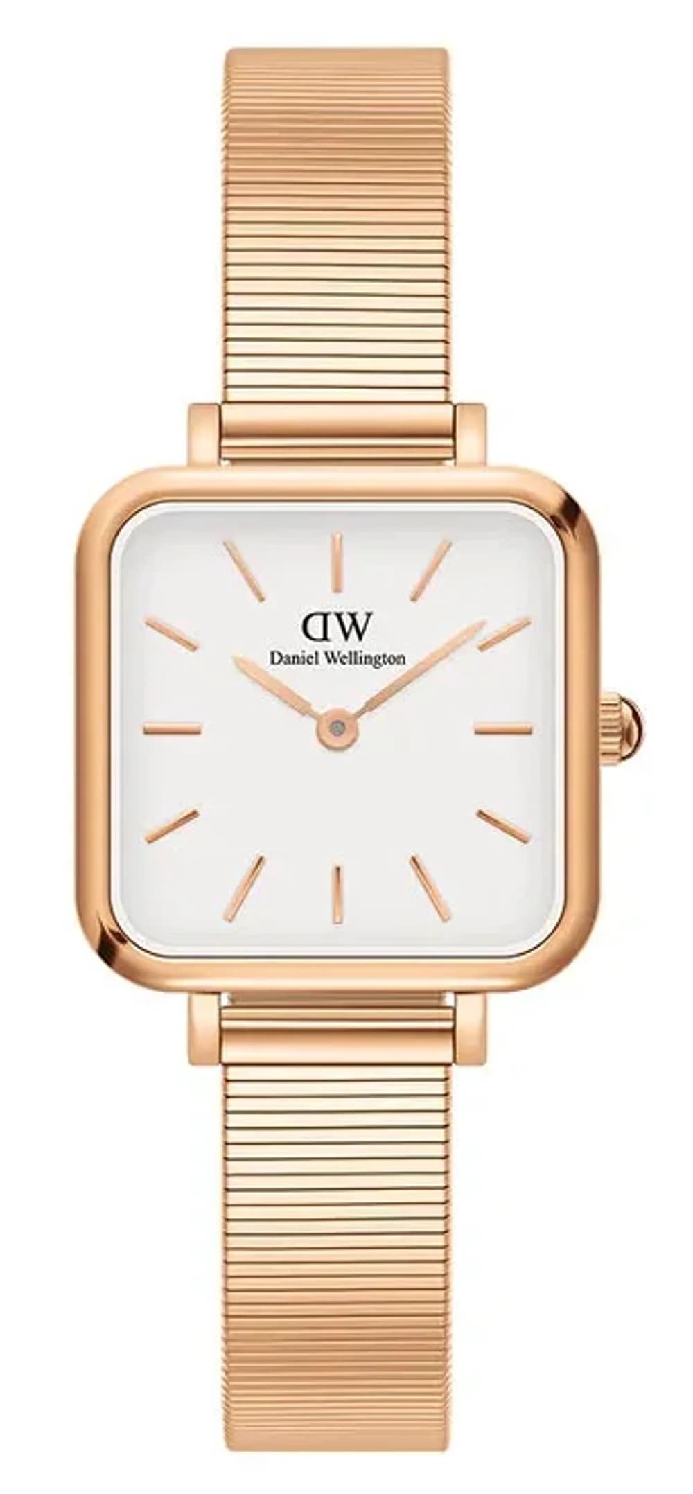Montre Femme Daniel Wellington DW00100517 Quadro Studio, Cadran Carré Blanc, Boîtier et Bracelet Or Rose