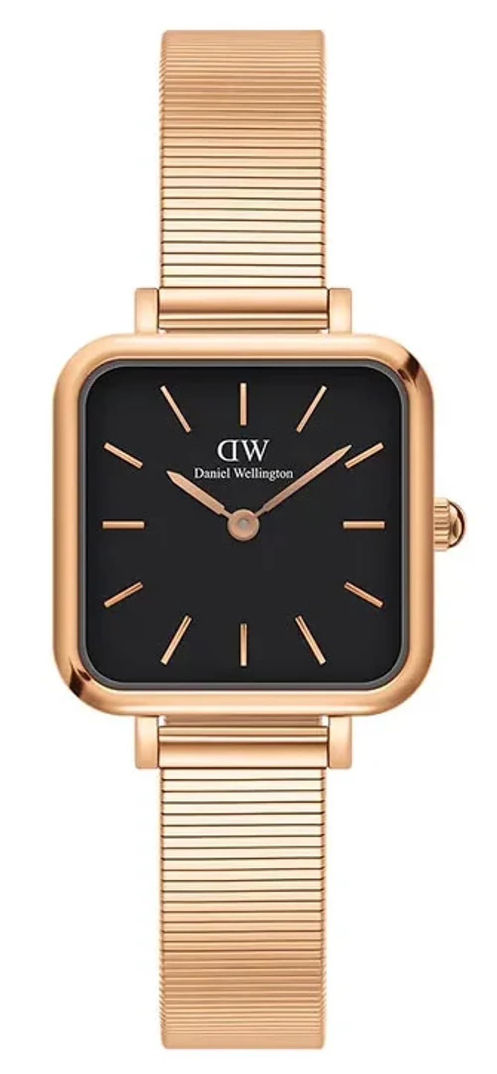 Montre Femme Daniel Wellington DW00100518 Quadro Studio, Cadran Carré Noir, Boîtier et Bracelet Or Rose