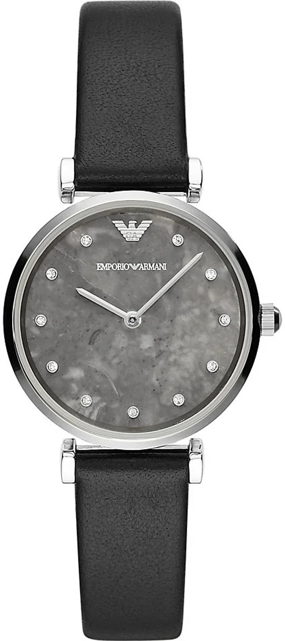 Montre Femme Emporio Armani AR11171 Cadran Gris Cristaux Swarovski Bracelet Cuir Noir