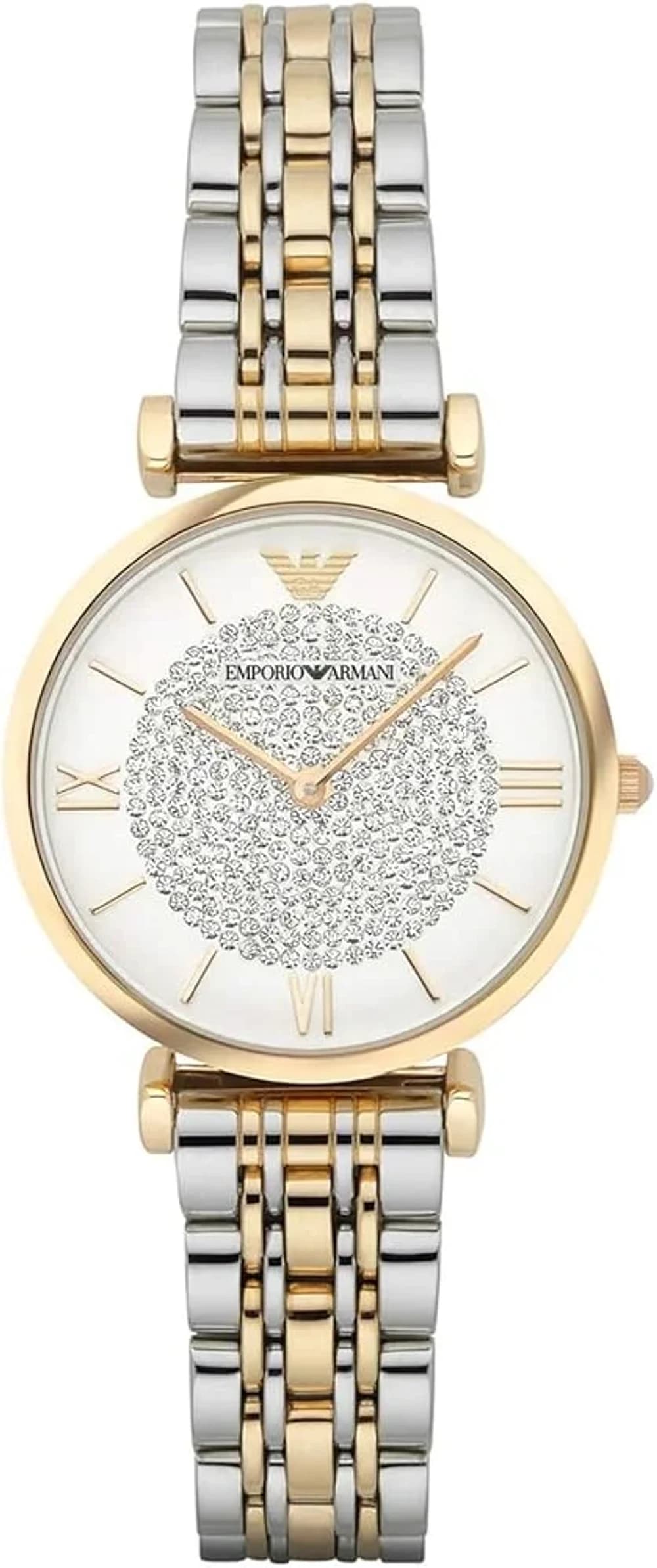 Montre Femme Emporio Armani AR8031 - Cadran Nacre & Cristaux, Bracelet Acier Bicolore Argenté/Doré