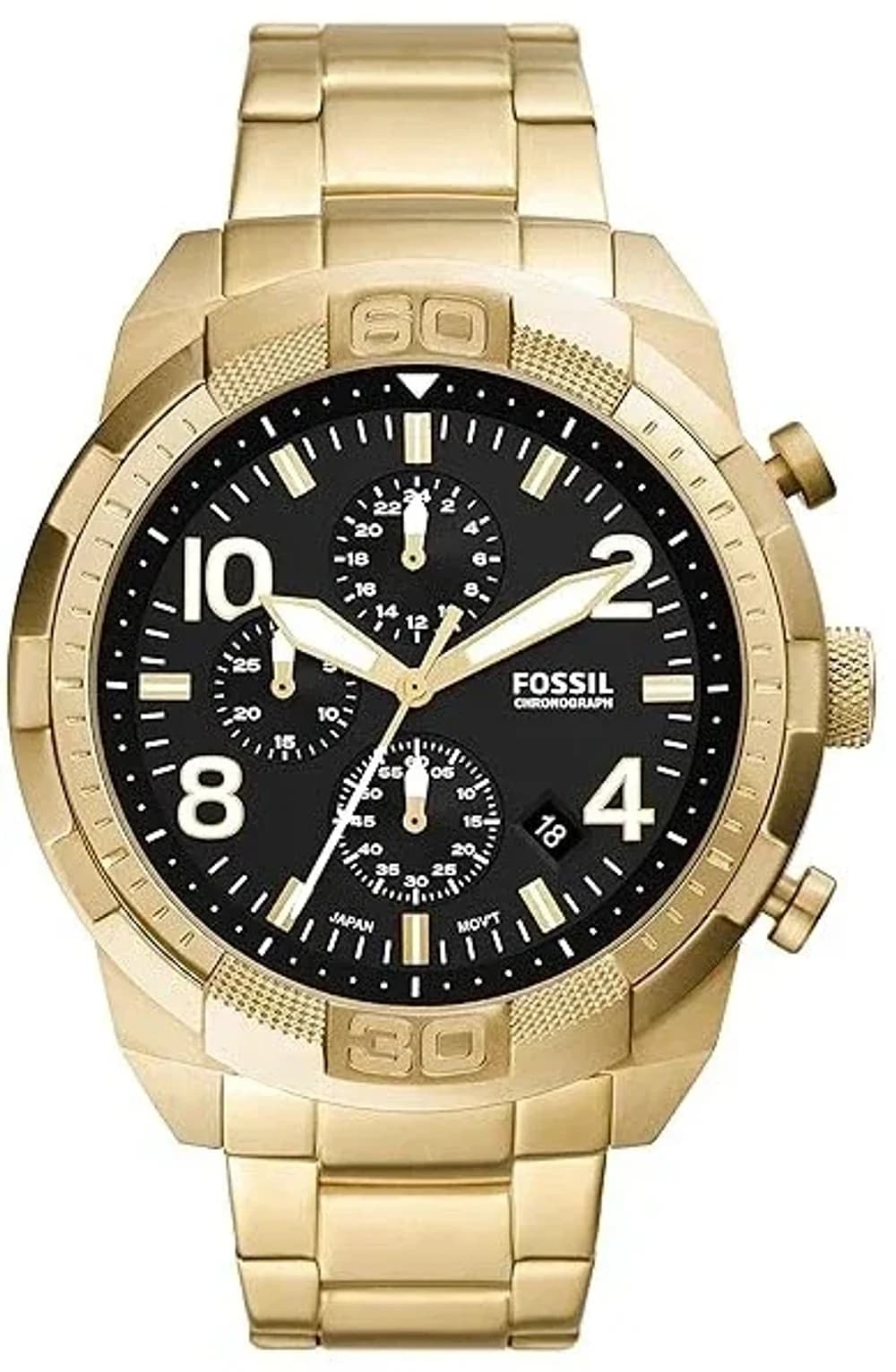Montre Homme Fossil Bronson FS5877 Acier Or Cadran Noir 50mm Quartz