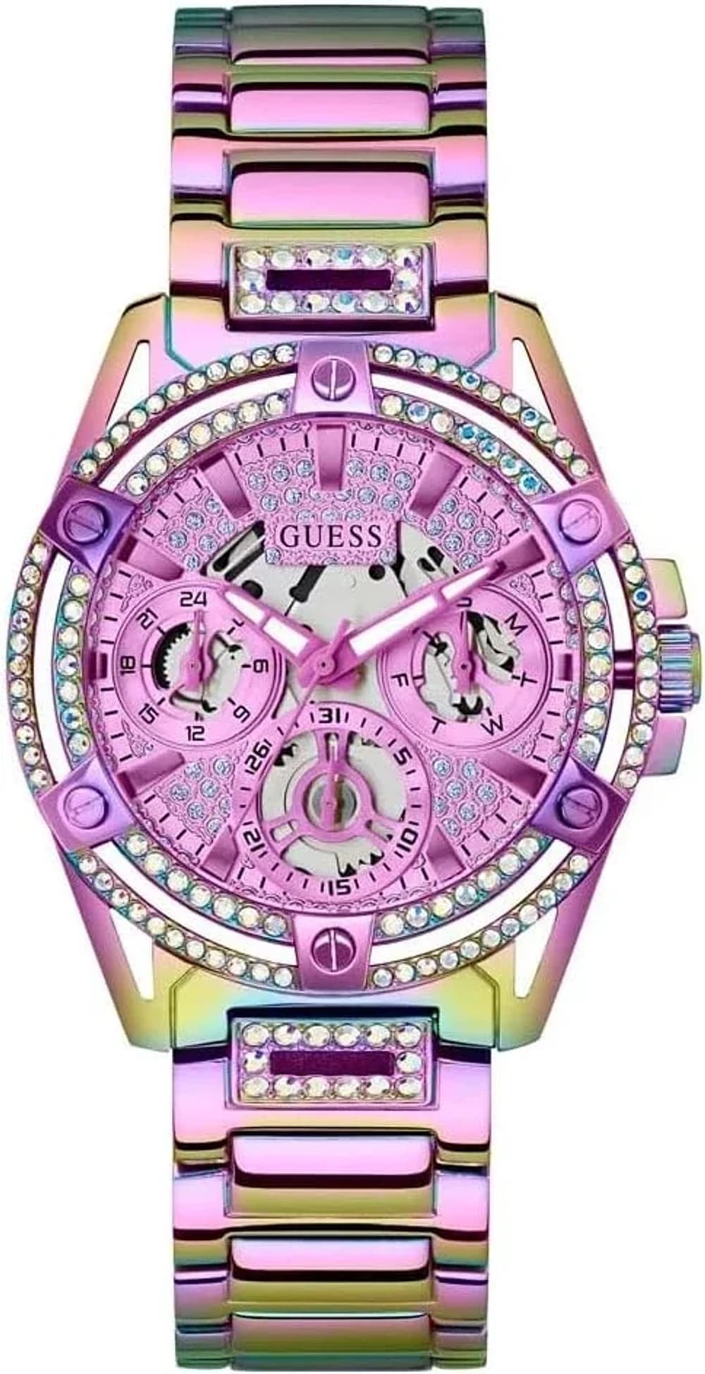 Montre Femme Guess Queen GW0464L4 en Acier Arc-en-ciel avec Cadran à Cristaux