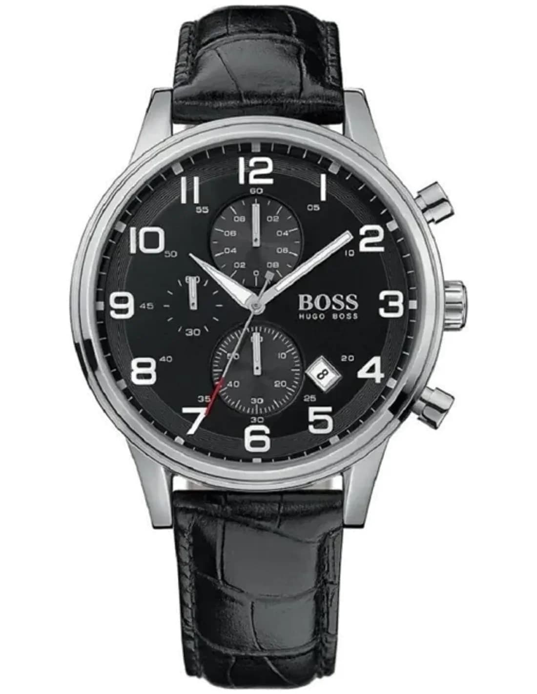 Montre Homme Hugo Boss Aeroliner 1512448 - Cadran Noir, Boîtier Argent, Bracelet Cuir