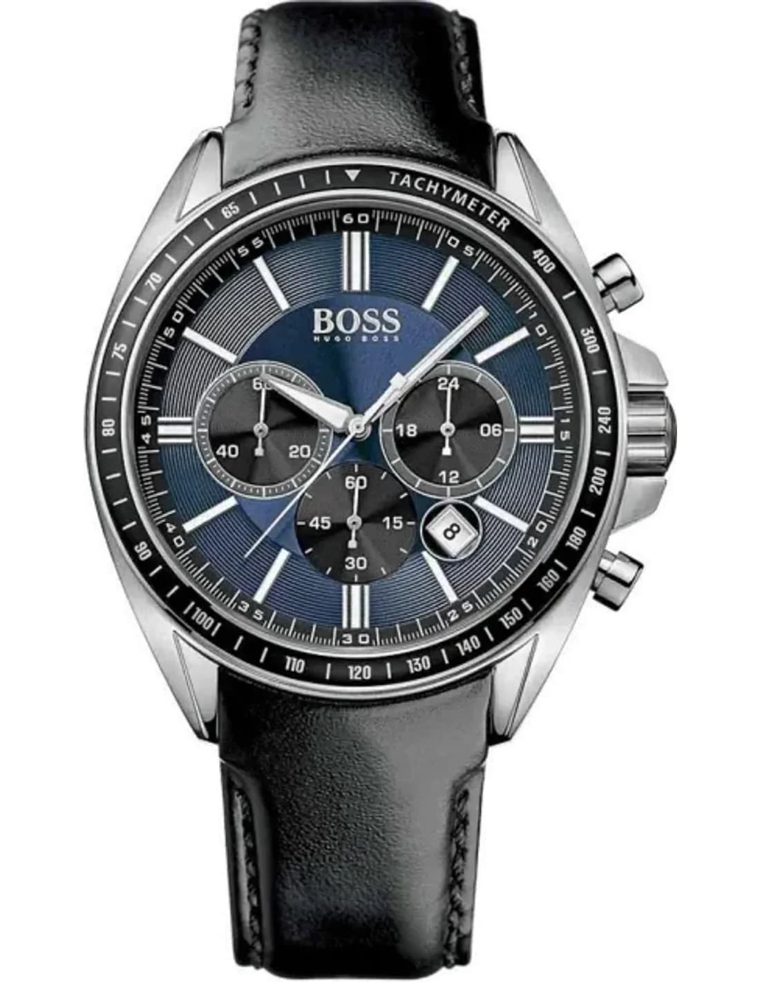 Montre Homme Hugo Boss Sport 1513077 Cadran Bleu Bracelet Cuir Noir