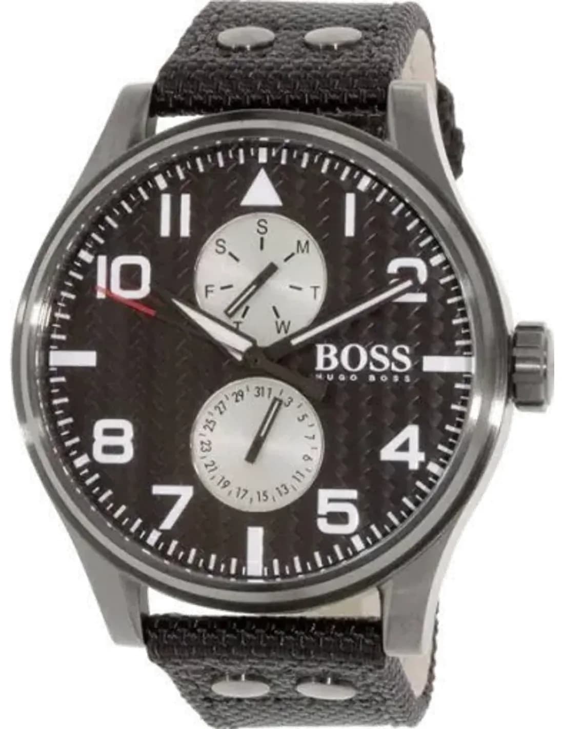 Montre Homme Hugo Boss 1513086 Aeroliner MAXX - Boîtier Bleu 50mm, Cadran Noir, Bracelet Cuir