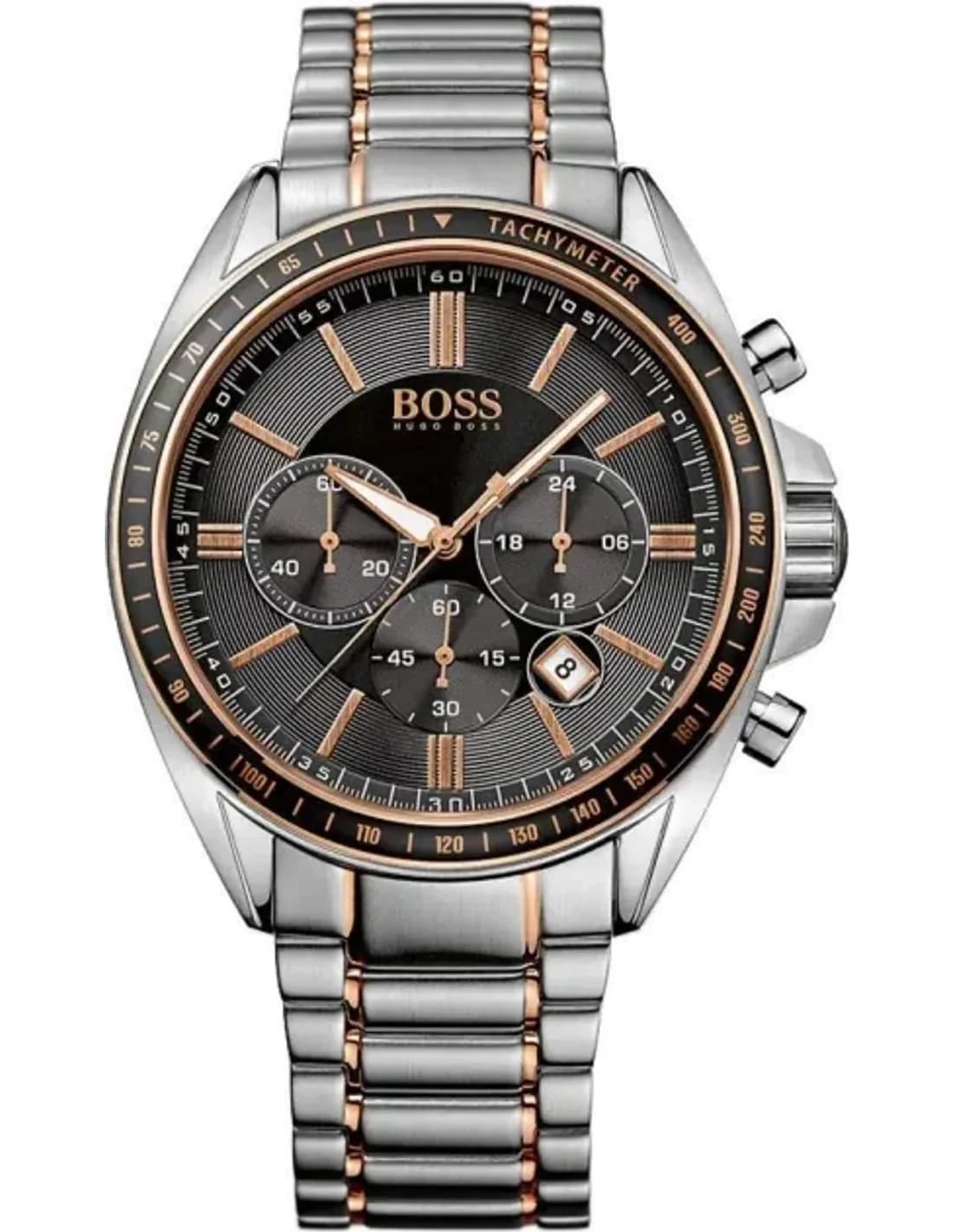 Montre Homme Hugo Boss 1513094 Cadran Noir Acier, Détails Or Rose