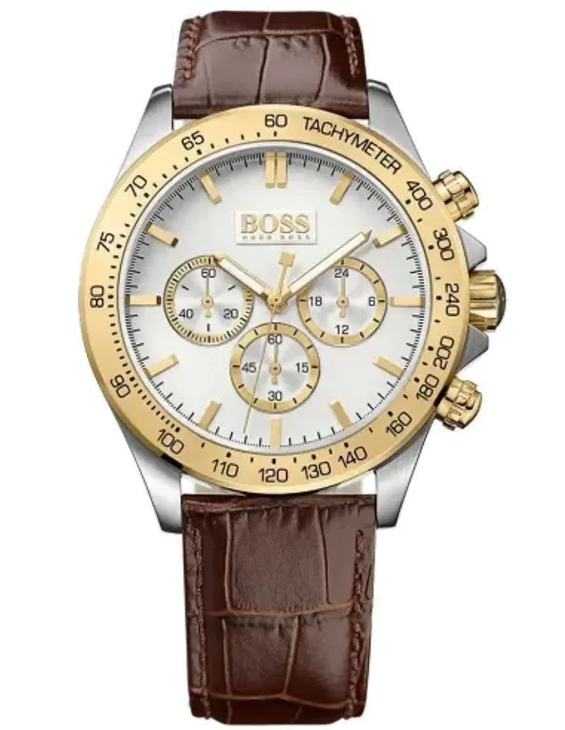 Montre Homme Hugo Boss Ikon 1513174 Cadran Argent Bracelet Cuir Marron