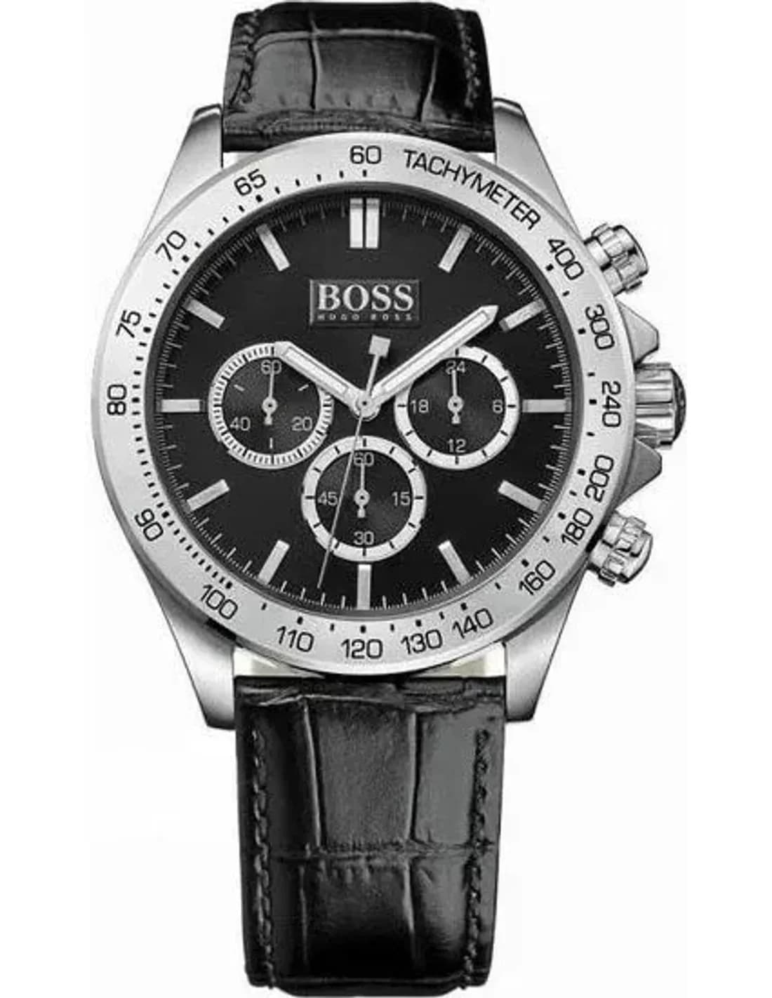 Montre Homme Hugo Boss 1513178 - Cadran Noir 44mm, Bracelet Cuir Crocodile Noir