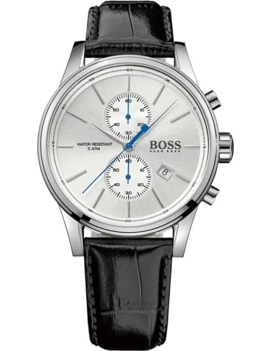 Montre Homme Hugo Boss 1513282 Cadran Argenté Bracelet Cuir Noir