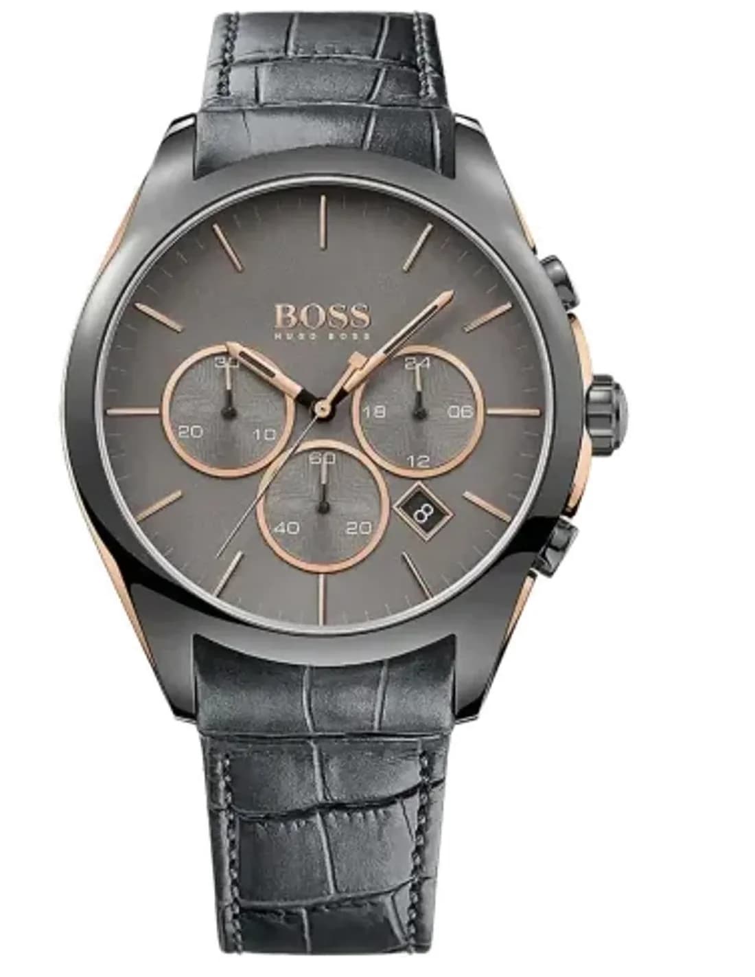 Montre Homme Hugo Boss 1513366 Chronographe Cadran Gris Boîtier Noir Bracelet Cuir