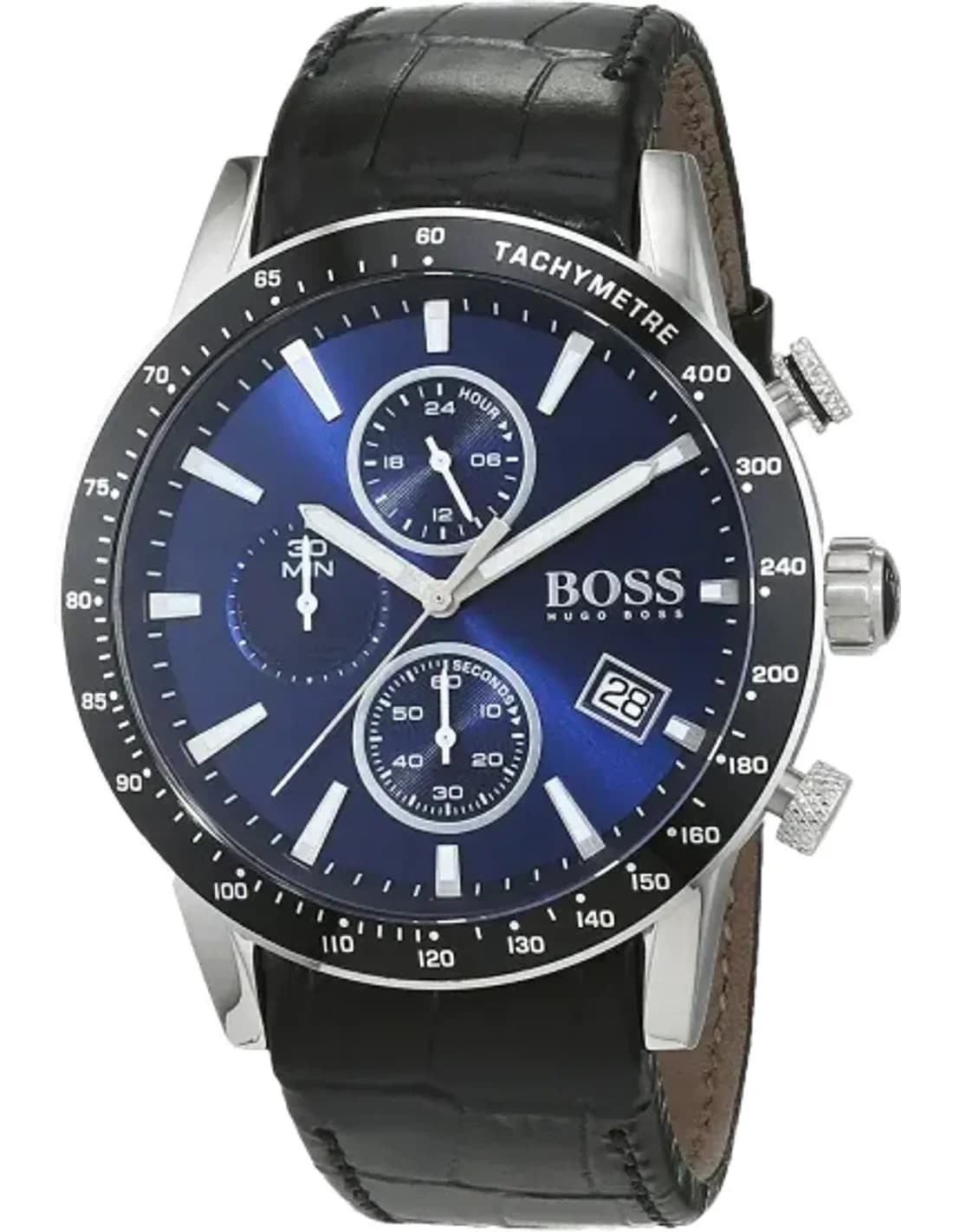 Montre Homme Hugo Boss 1513391 Chronographe Cuir Cadran Bleu Profond