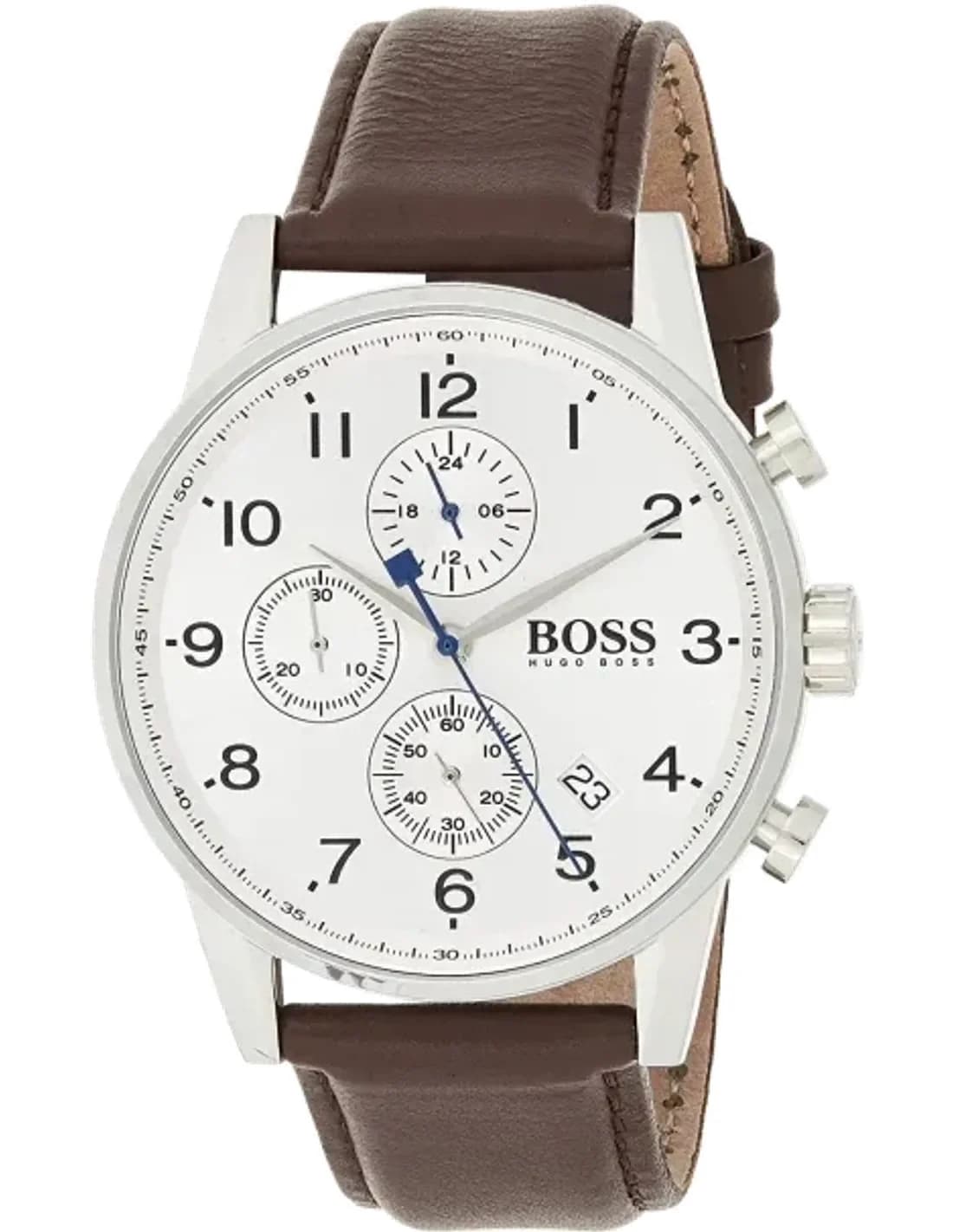 Montre Homme Hugo Boss Navigator 1513495 Cadran Gris Acier, Bracelet Cuir Marron