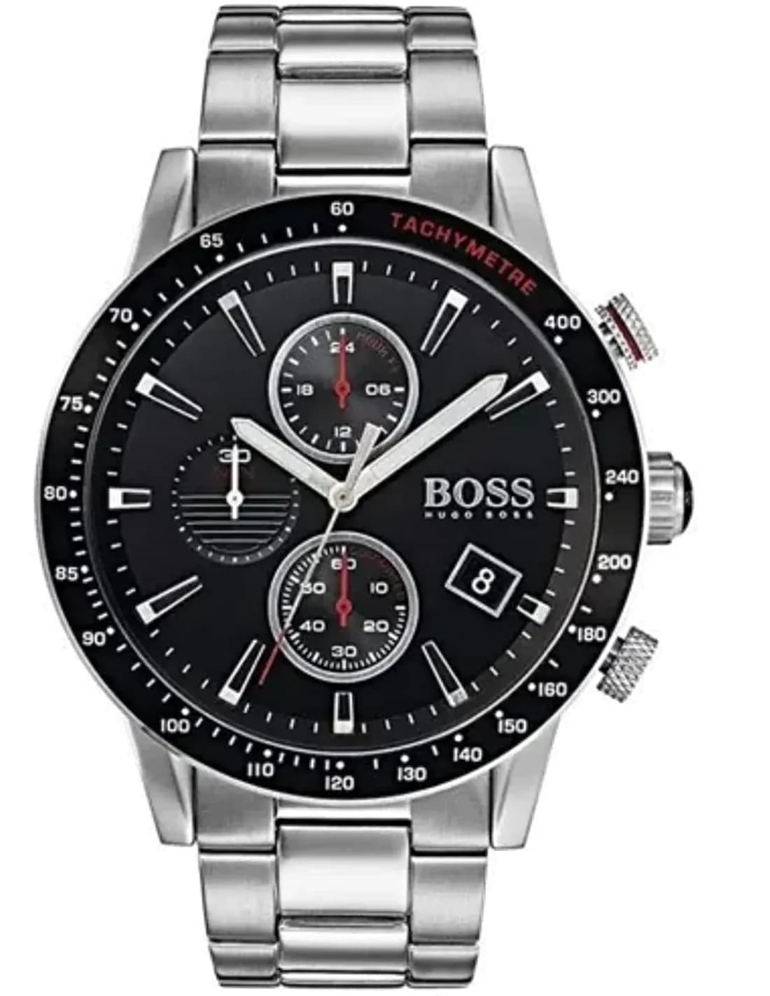 Montre Homme Hugo Boss 1513509 Acier Argenté Cadran Noir et Rouge
