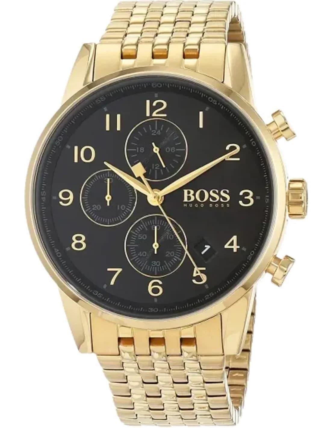 Montre Homme Hugo Boss Navigator 1513531 Cadran Noir Boîtier Or Acier