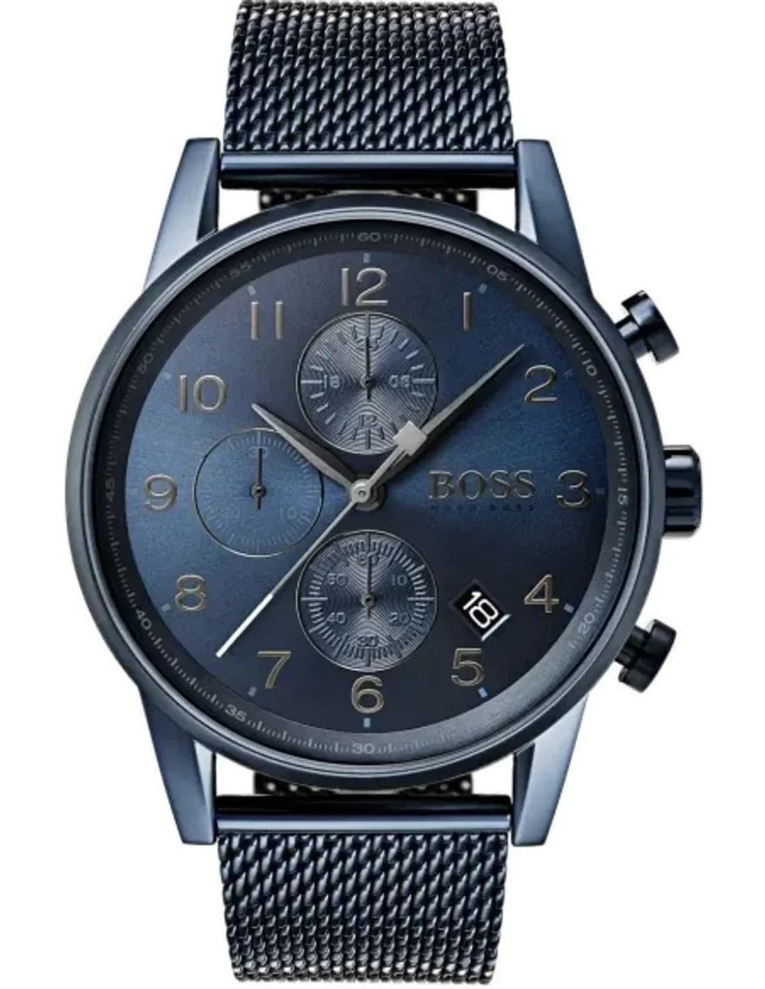 Montre Homme Hugo Boss Navigator 1513538 Cadran Bleu Nuit Bracelet maille milanaise Acier