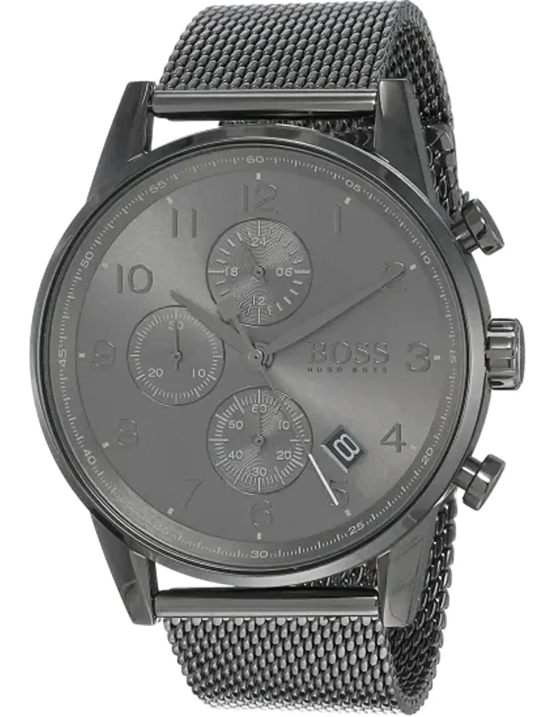 Montre Hugo Boss Navigator 1513674 pour Homme, Cadran Gris 44mm, Bracelet maille milanaise Acier