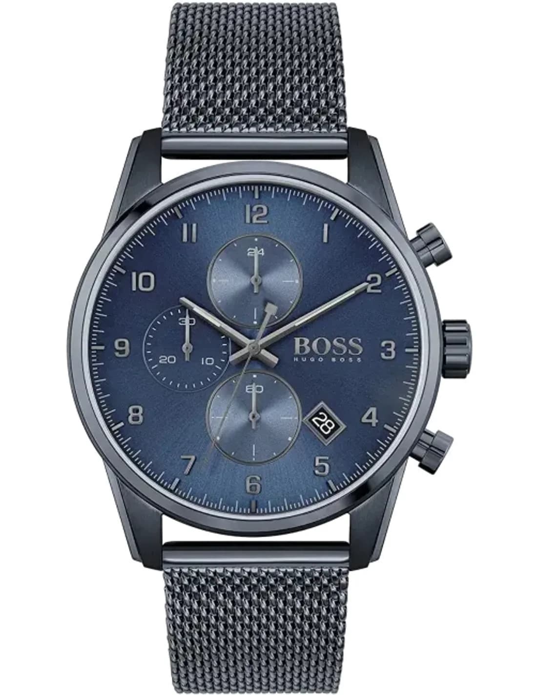 Montre Homme Hugo Boss Skymaster 1513836 - Boîtier et bracelet maille milanaise acier bleu